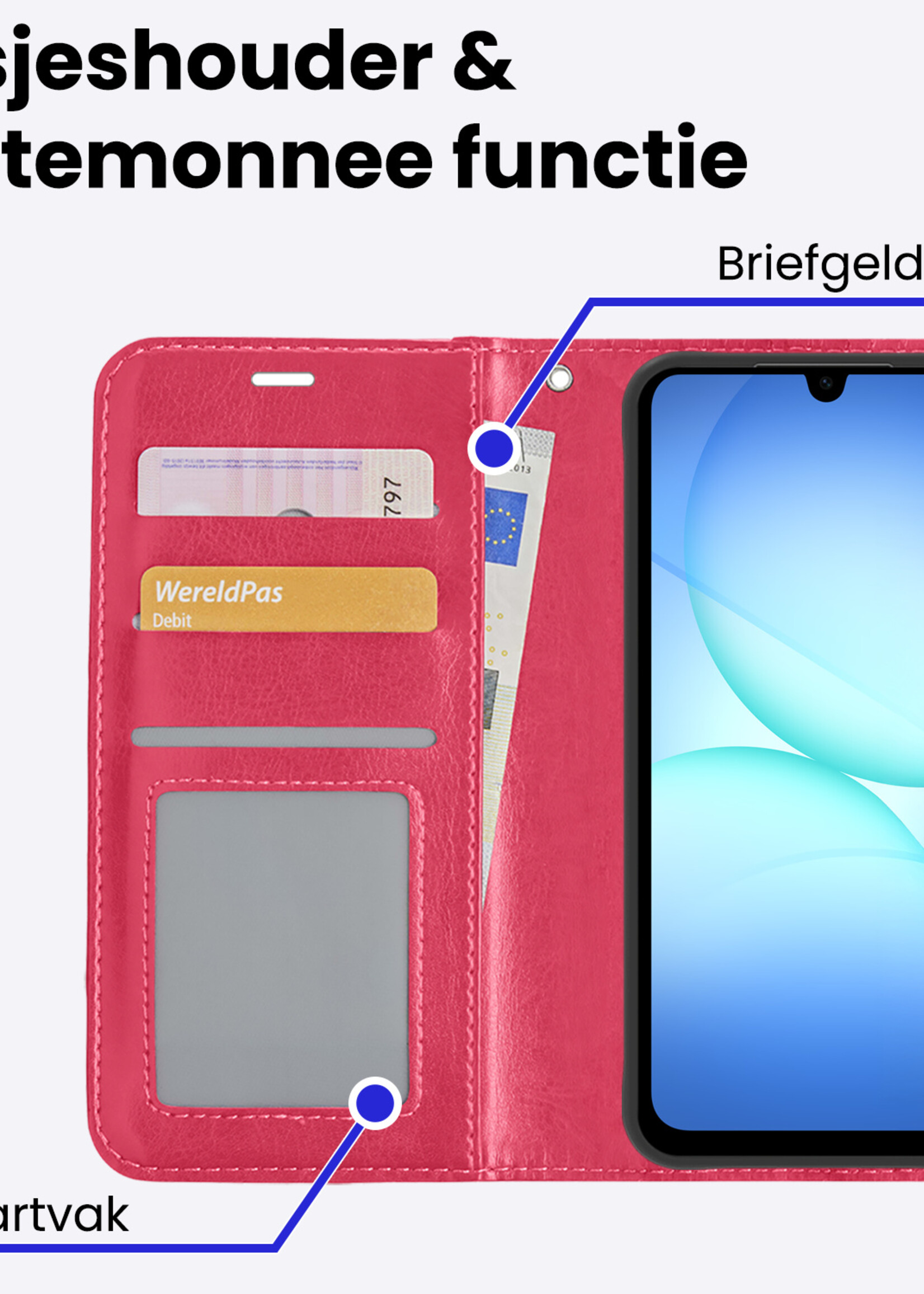 BTH BTH Samsung Galaxy A17 Hoesje Bookcase Met 2x Screenprotector - Donkerroze