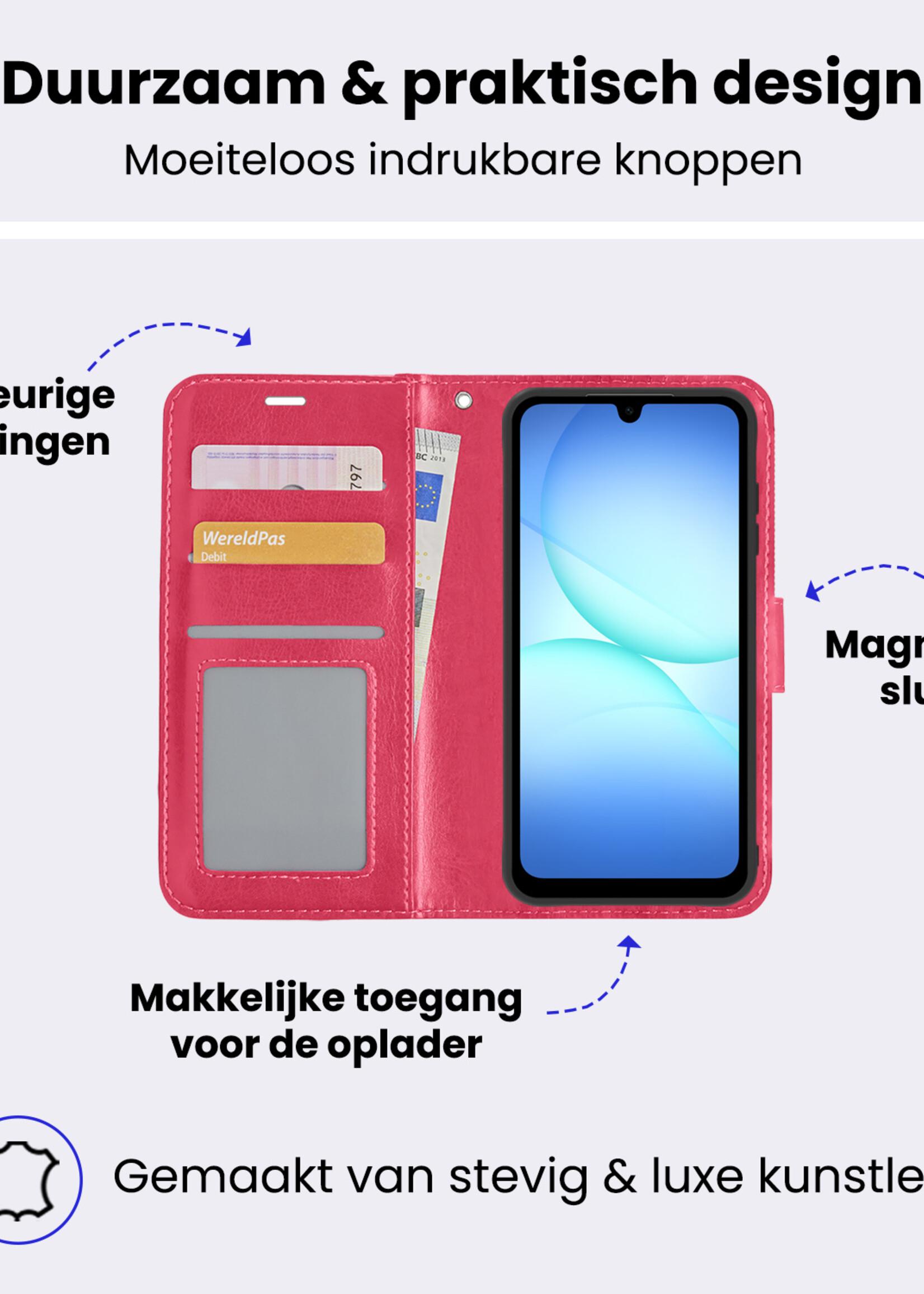 BTH BTH Samsung Galaxy A17 Hoesje Bookcase Met 2x Screenprotector - Donkerroze