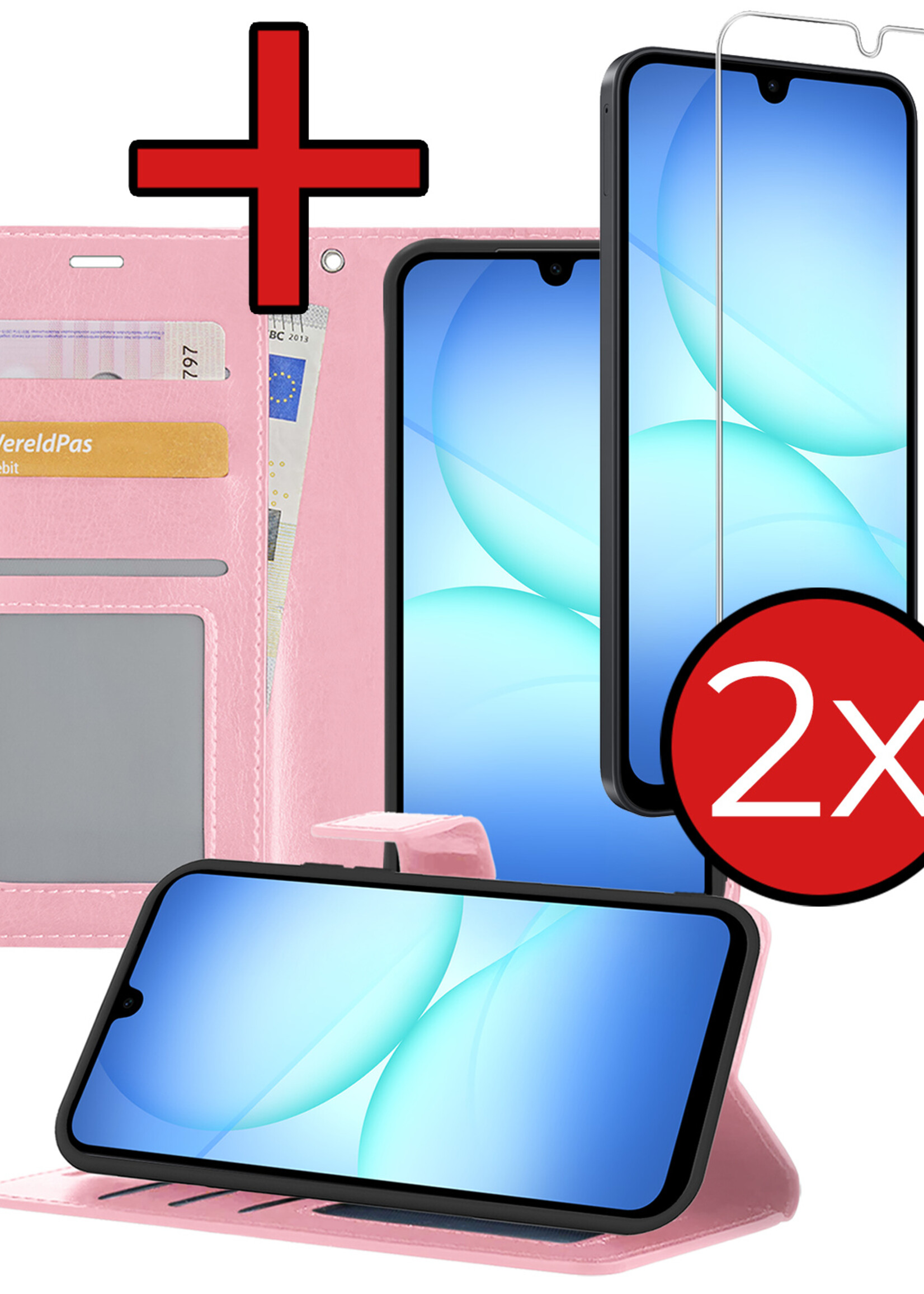 BTH BTH Samsung Galaxy A17 Hoesje Bookcase Met 2x Screenprotector - Lichtroze