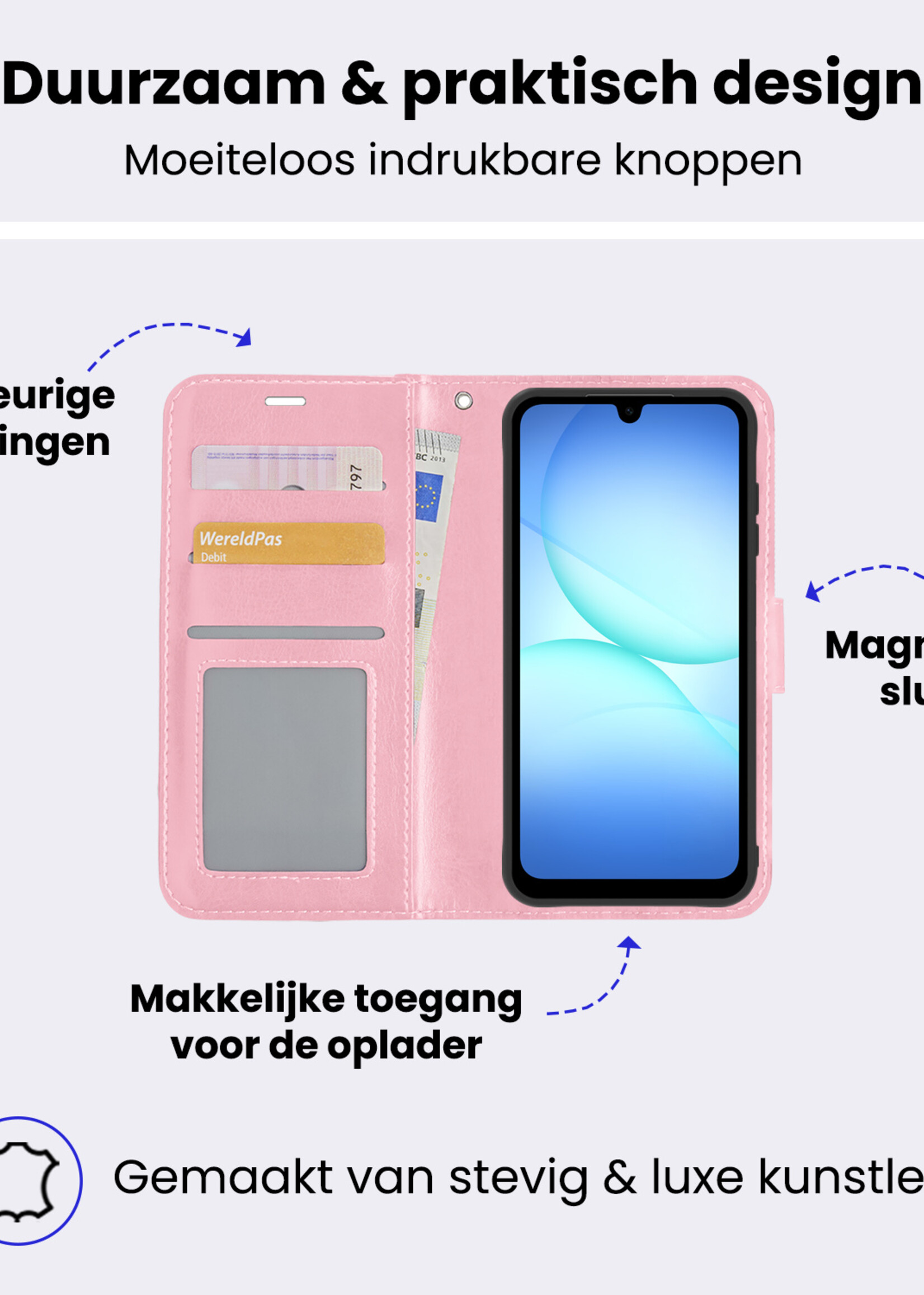 BTH BTH Samsung Galaxy A17 Hoesje Bookcase Met 2x Screenprotector - Lichtroze