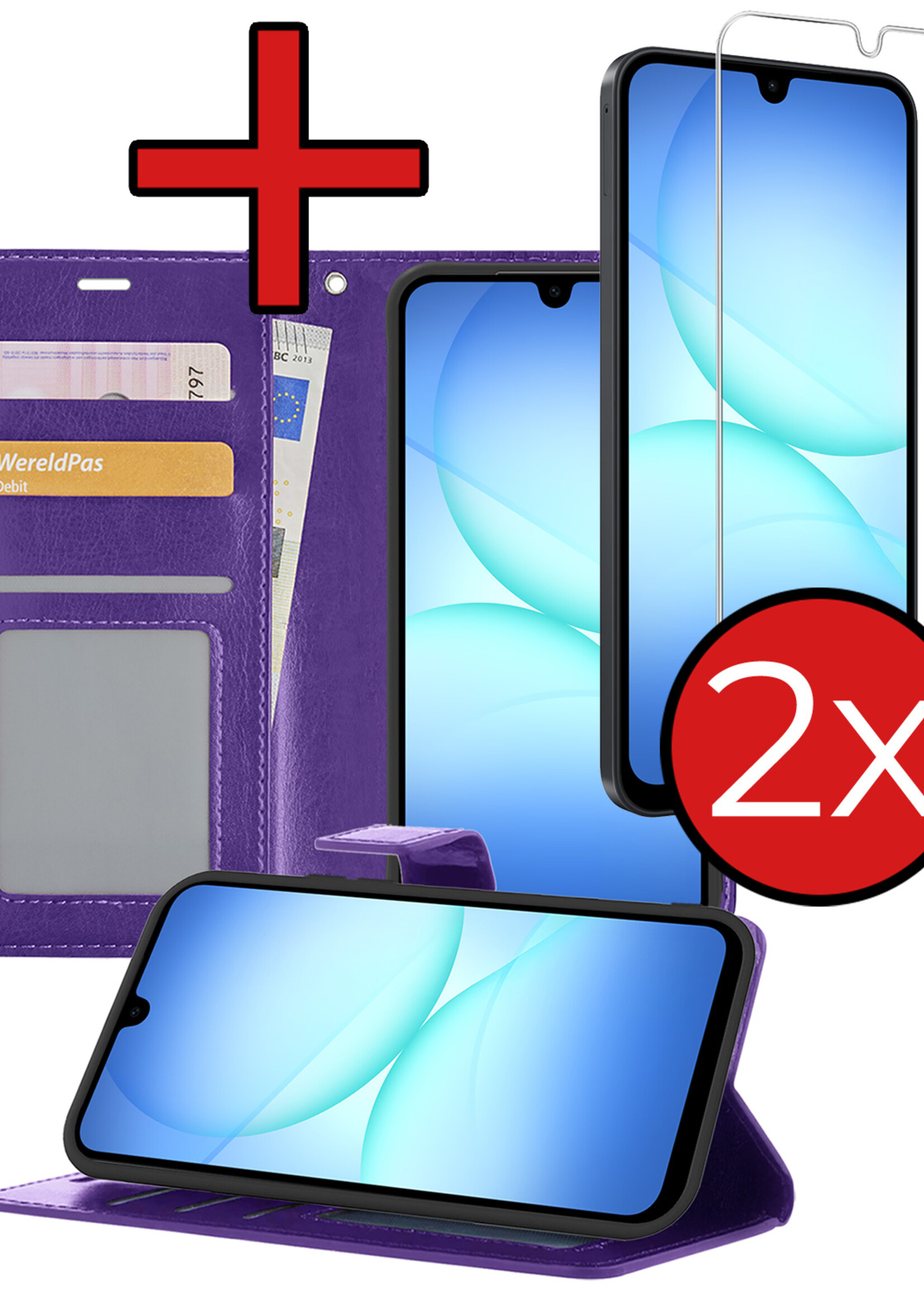 BTH BTH Samsung Galaxy A17 Hoesje Bookcase Met 2x Screenprotector - Paars
