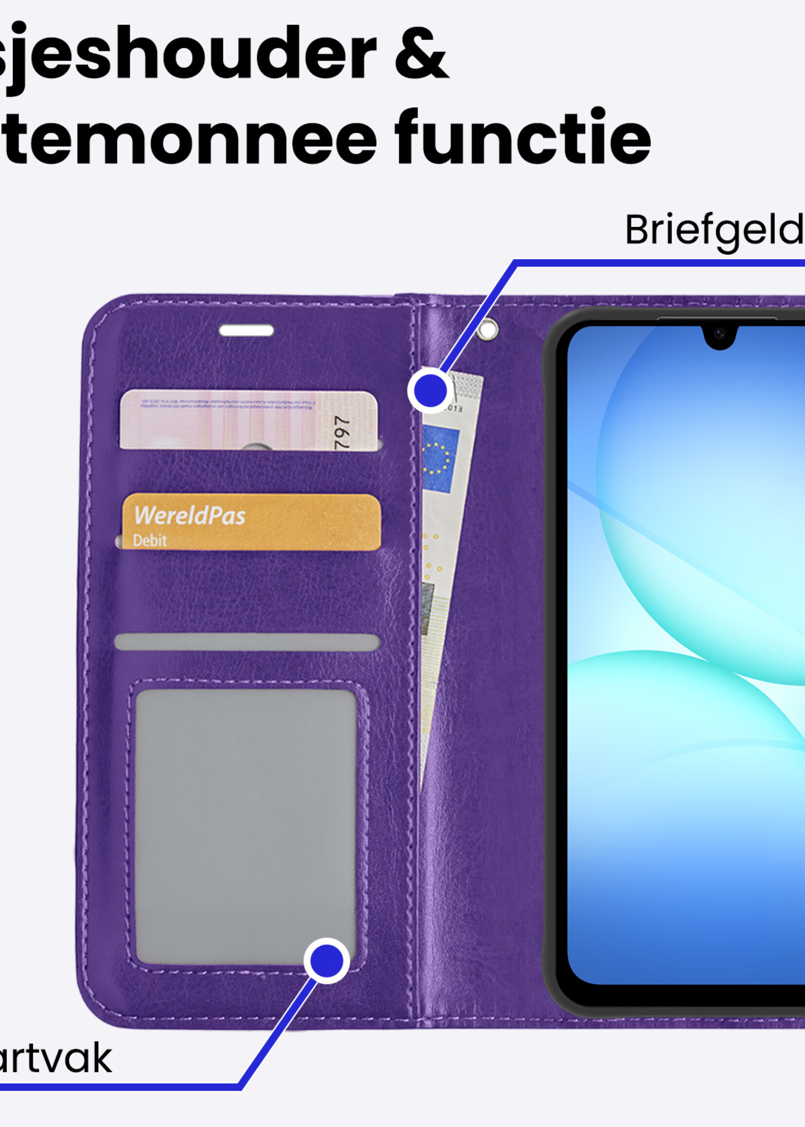 BTH BTH Samsung Galaxy A17 Hoesje Bookcase Met 2x Screenprotector - Paars