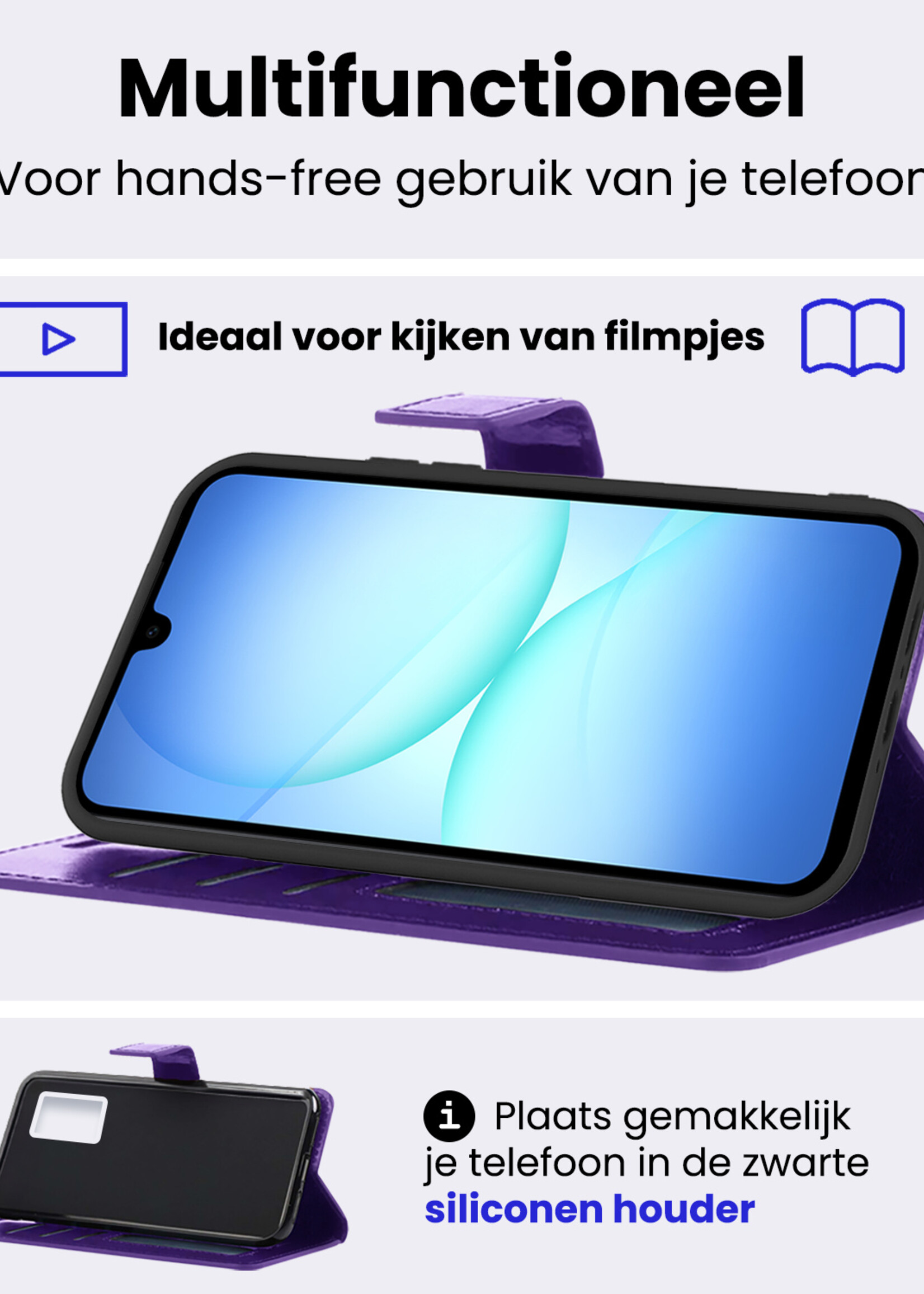 BTH BTH Samsung Galaxy A17 Hoesje Bookcase Met 2x Screenprotector - Paars