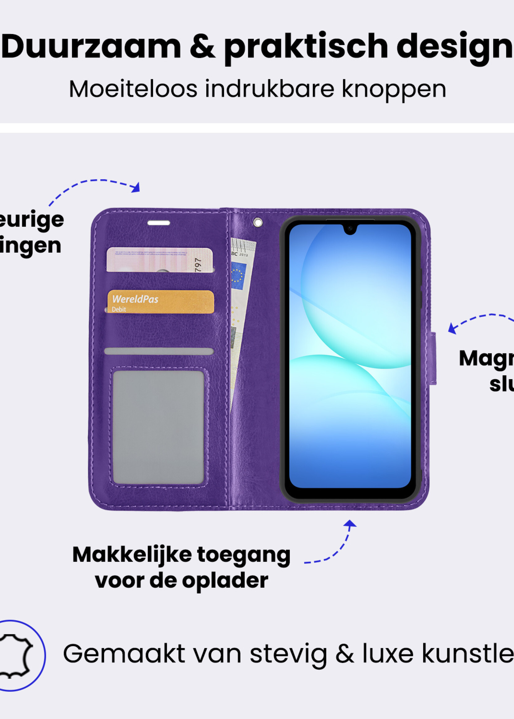 BTH BTH Samsung Galaxy A17 Hoesje Bookcase Met 2x Screenprotector - Paars