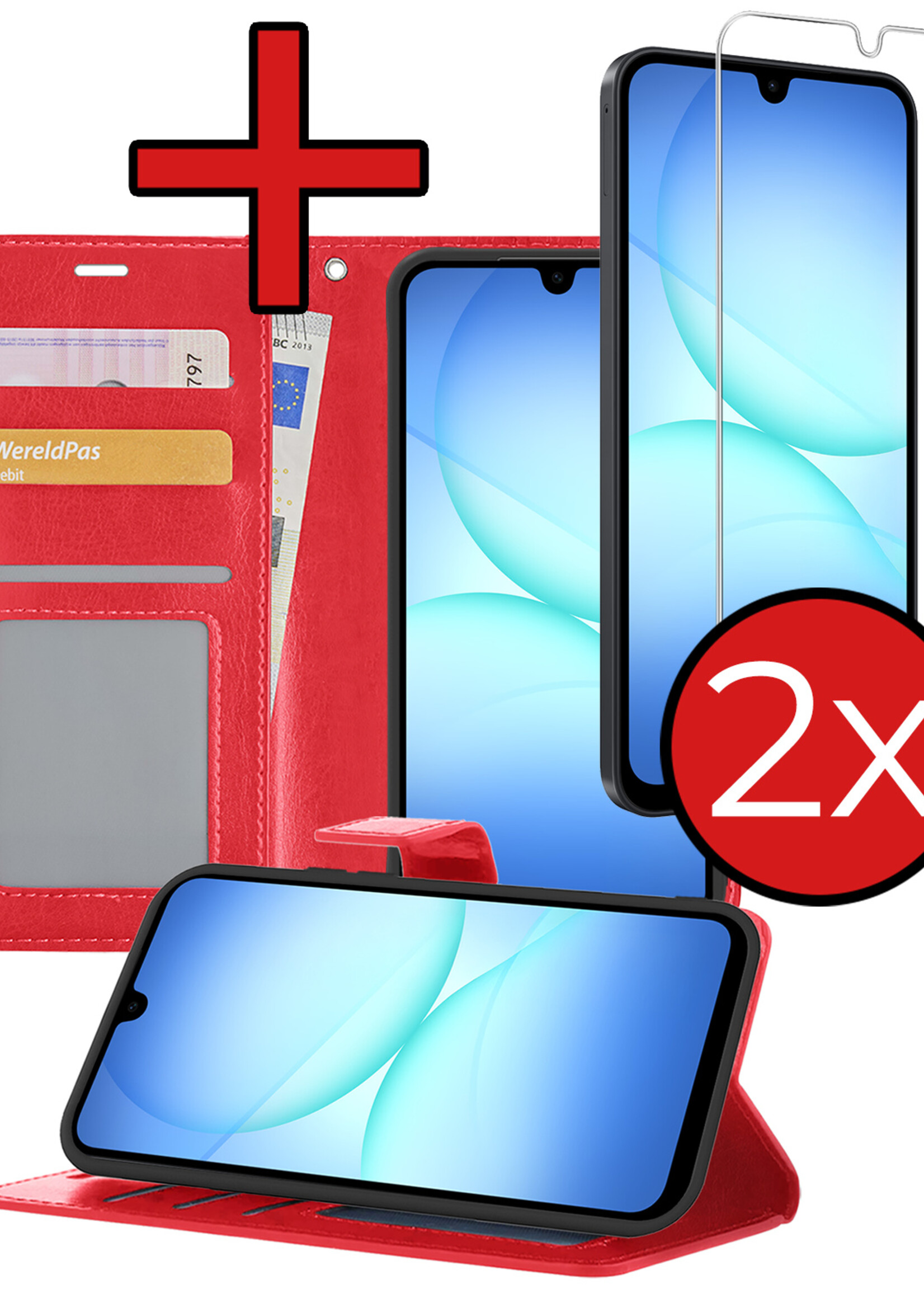BTH BTH Samsung Galaxy A17 Hoesje Bookcase Met 2x Screenprotector - Rood