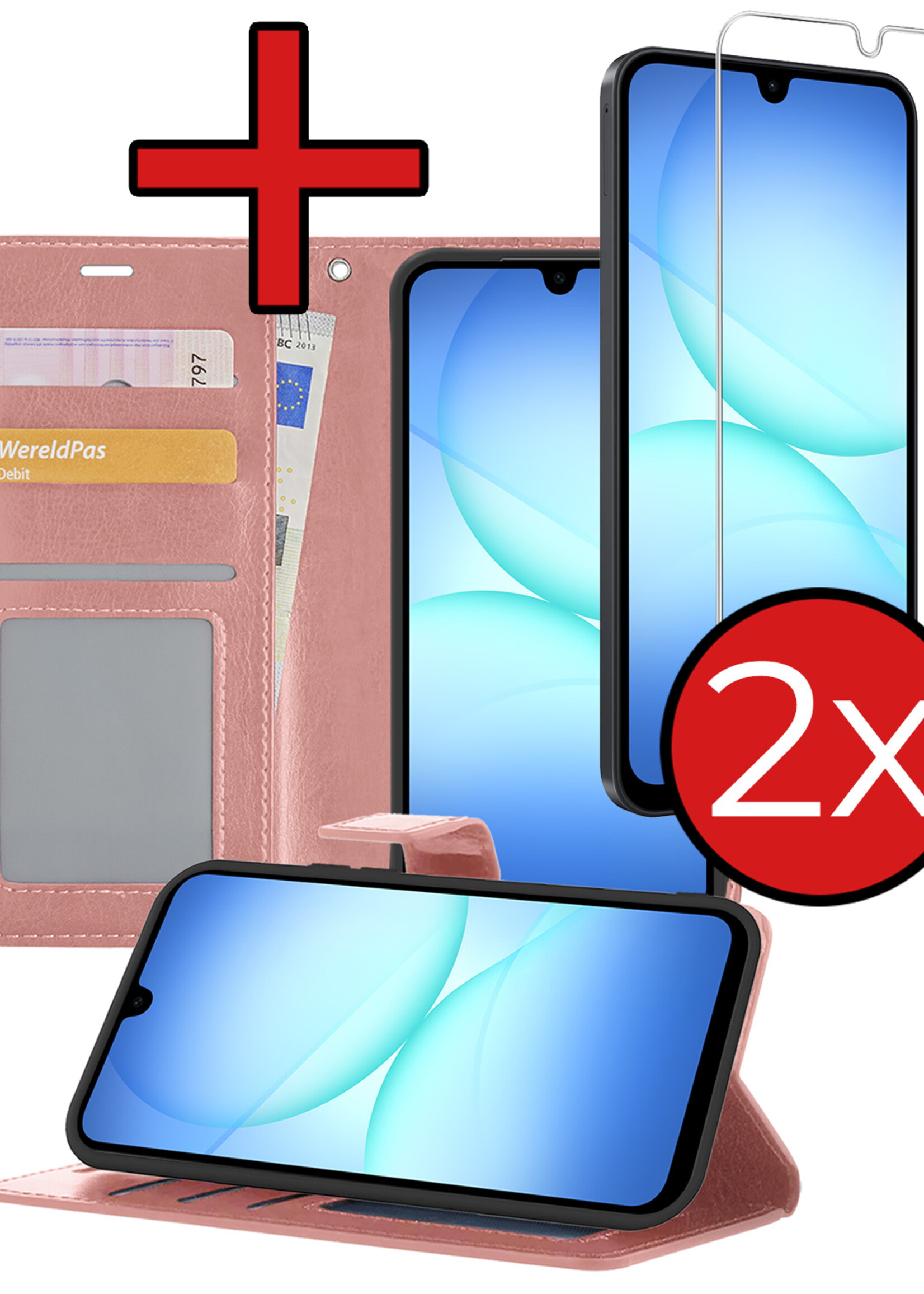 BTH BTH Samsung Galaxy A17 Hoesje Bookcase Met 2x Screenprotector - Rose Goud