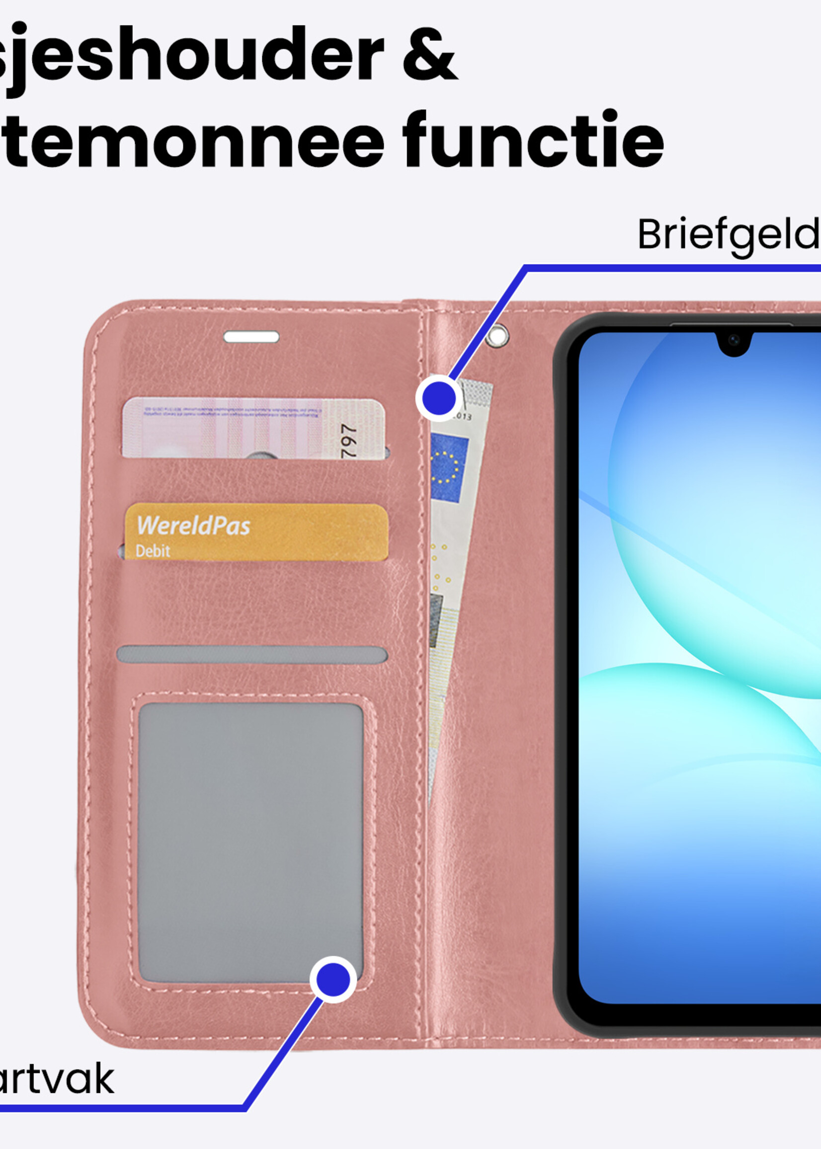 BTH BTH Samsung Galaxy A17 Hoesje Bookcase Met 2x Screenprotector - Rose Goud