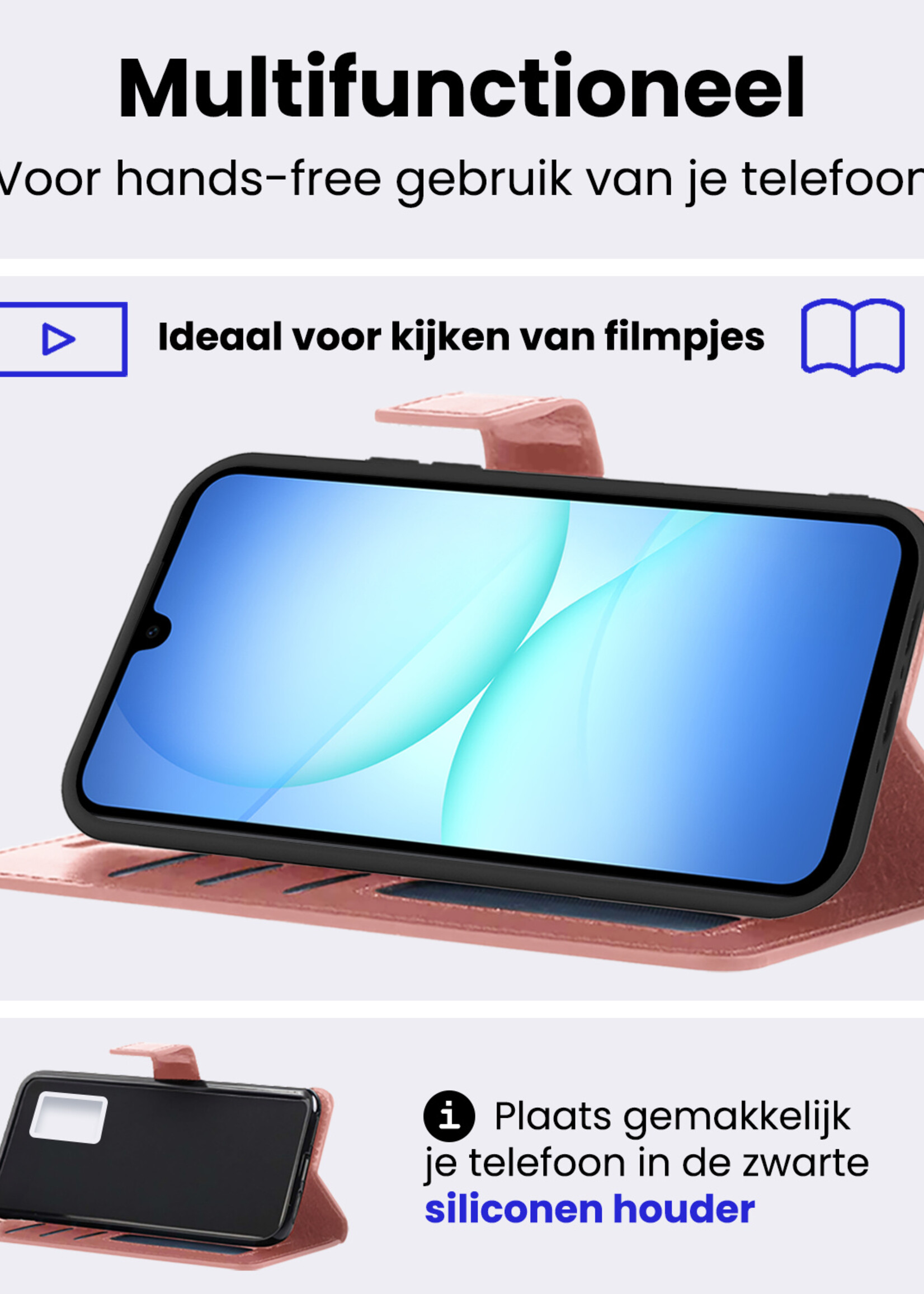 BTH BTH Samsung Galaxy A17 Hoesje Bookcase Met 2x Screenprotector - Rose Goud