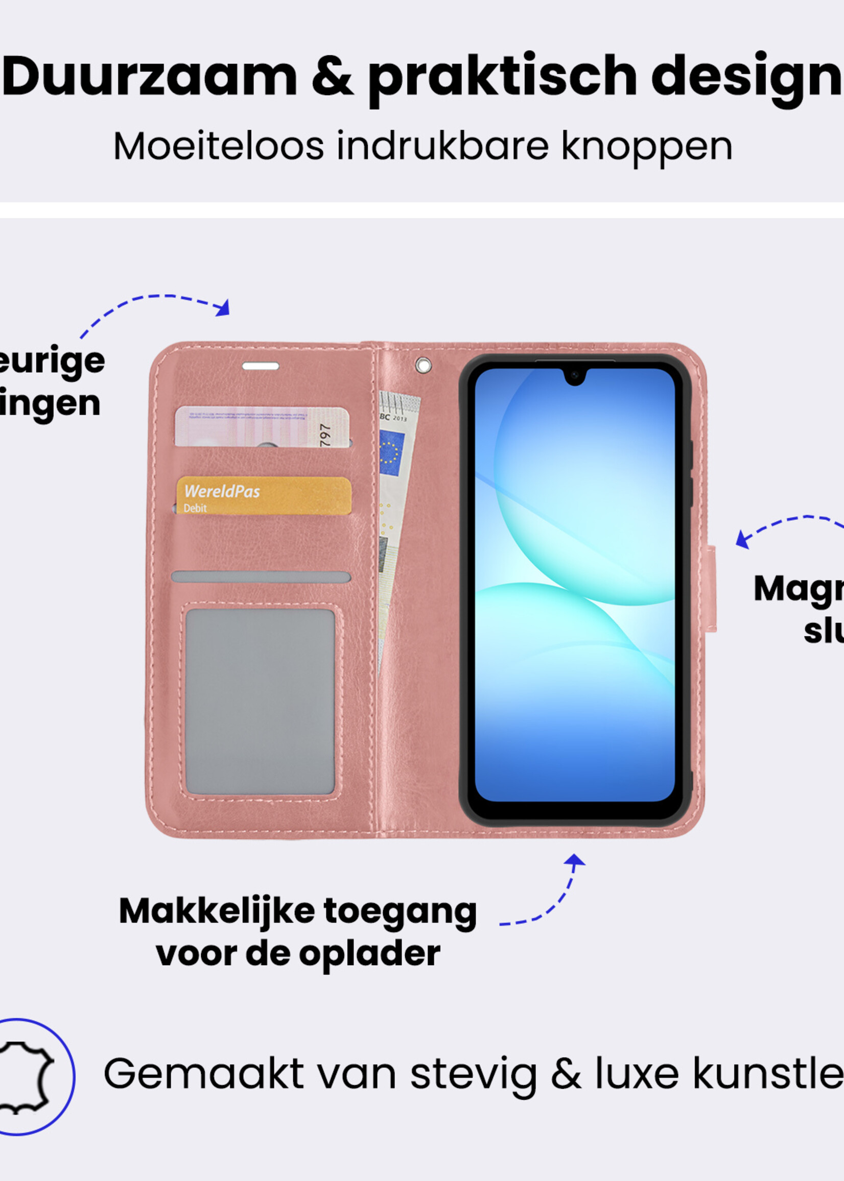 BTH BTH Samsung Galaxy A17 Hoesje Bookcase Met 2x Screenprotector - Rose Goud
