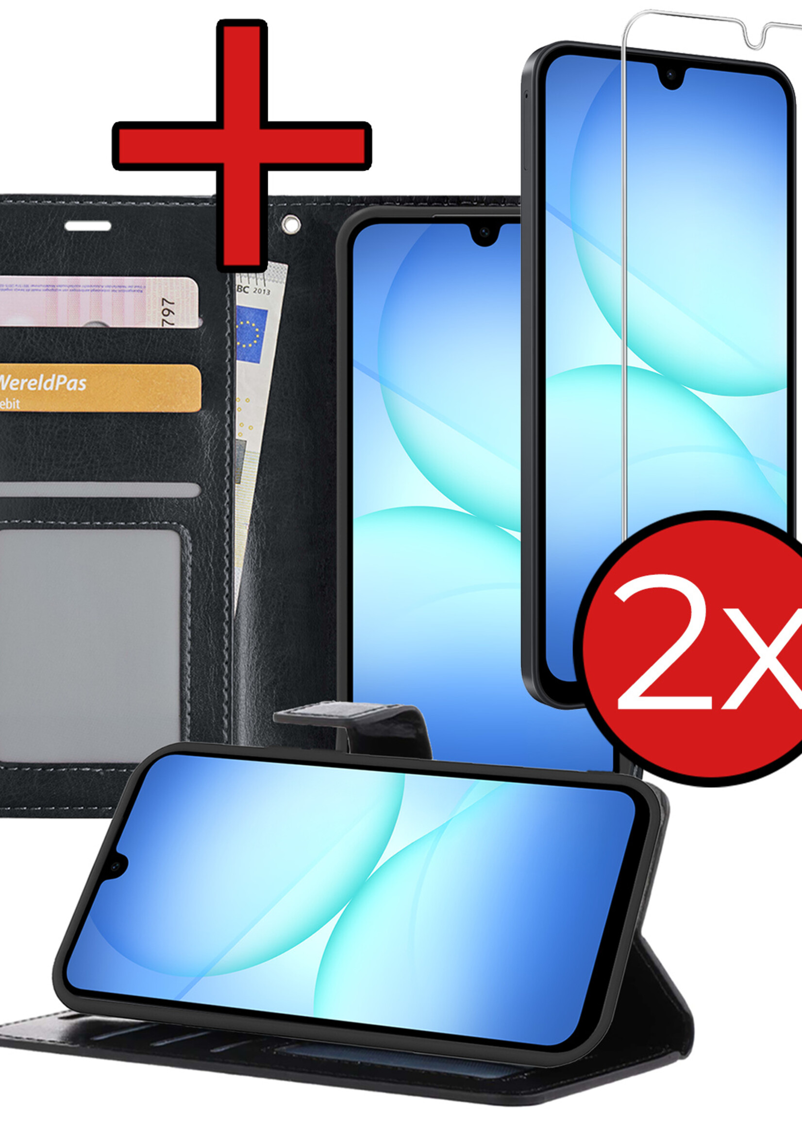 BTH BTH Samsung Galaxy A17 Hoesje Bookcase Met 2x Screenprotector - Zwart