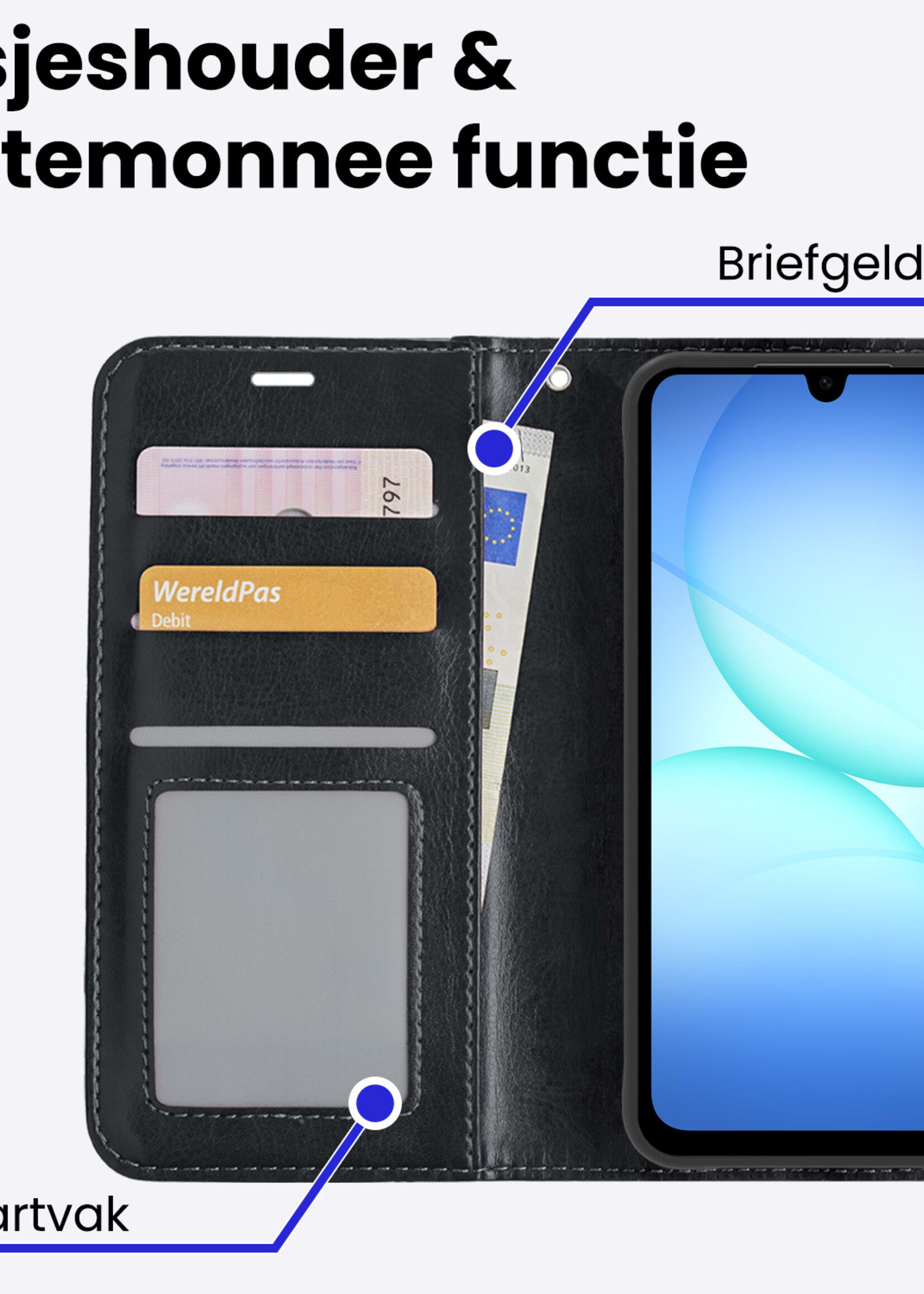 BTH BTH Samsung Galaxy A17 Hoesje Bookcase Met 2x Screenprotector - Zwart