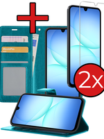 BTH BTH Samsung Galaxy A17 Hoesje Bookcase Met 2x Screenprotector - Turquoise
