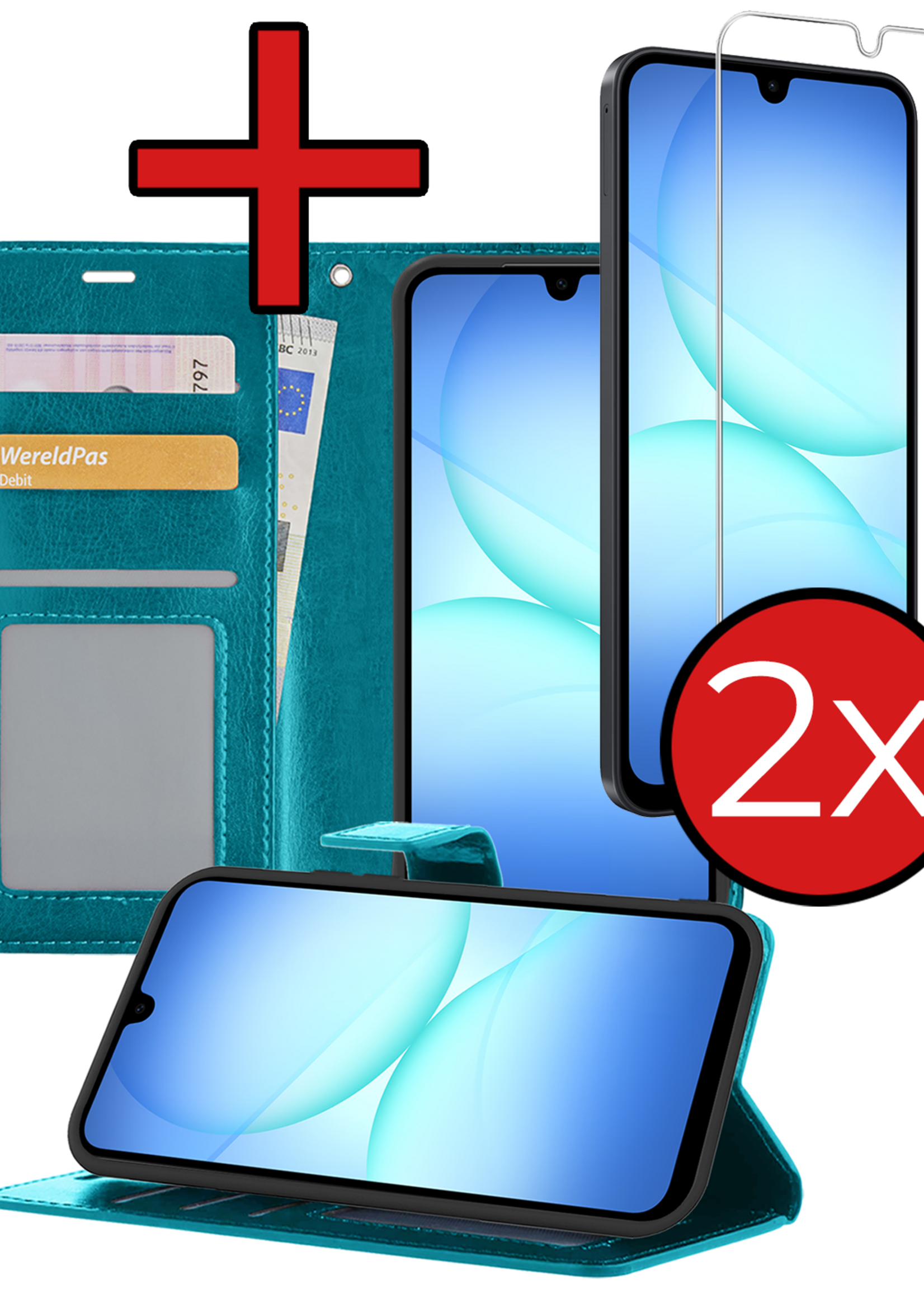BTH BTH Samsung Galaxy A17 Hoesje Bookcase Met 2x Screenprotector - Turquoise