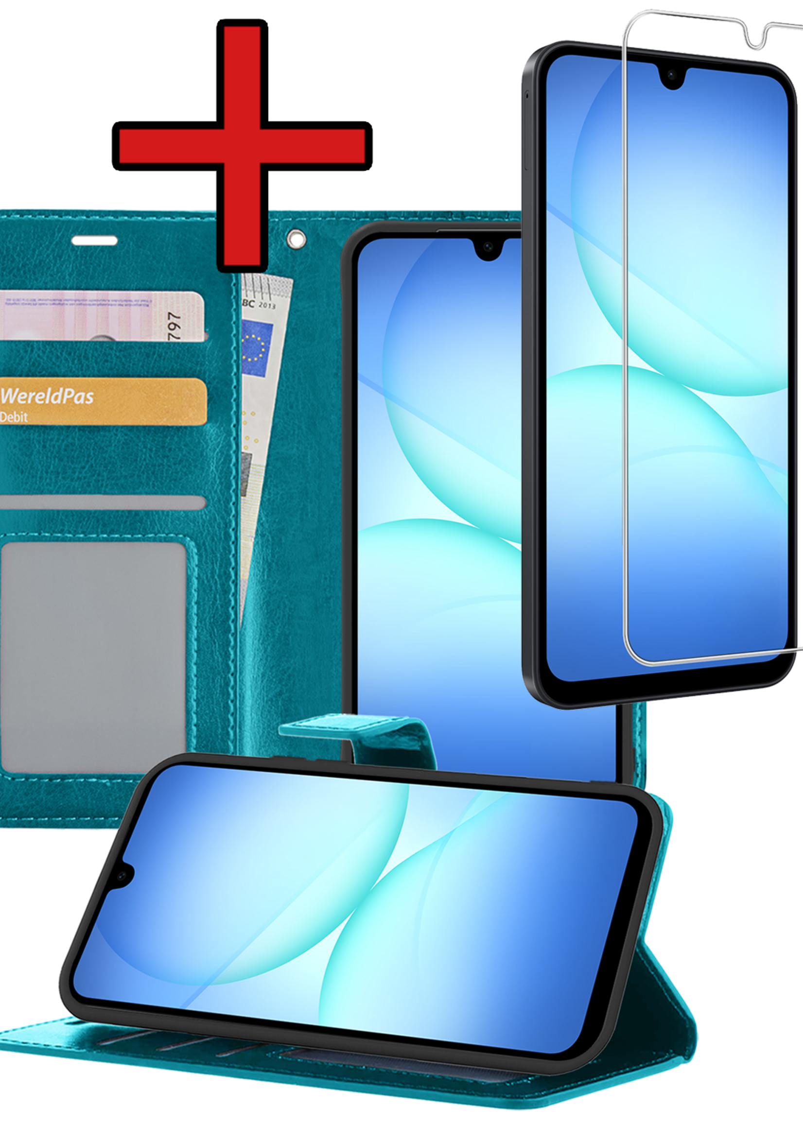 BTH BTH Samsung Galaxy A17 Hoesje Bookcase Met Screenprotector - Turquoise