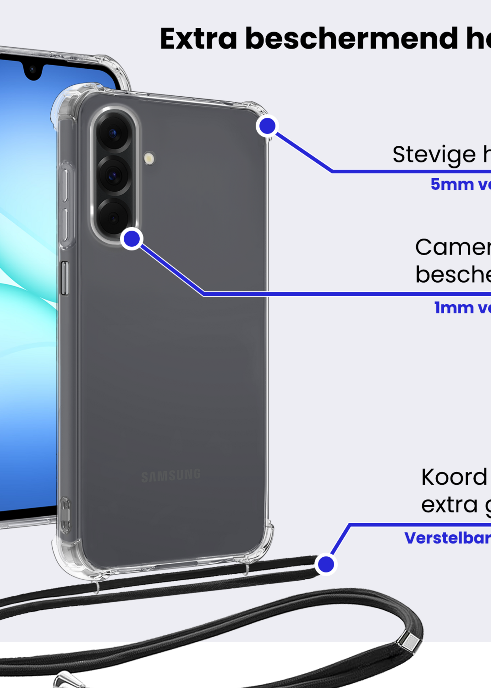 BTH BTH Samsung Galaxy A17 Hoesje Transparant Shockproof Met Zwart Koord