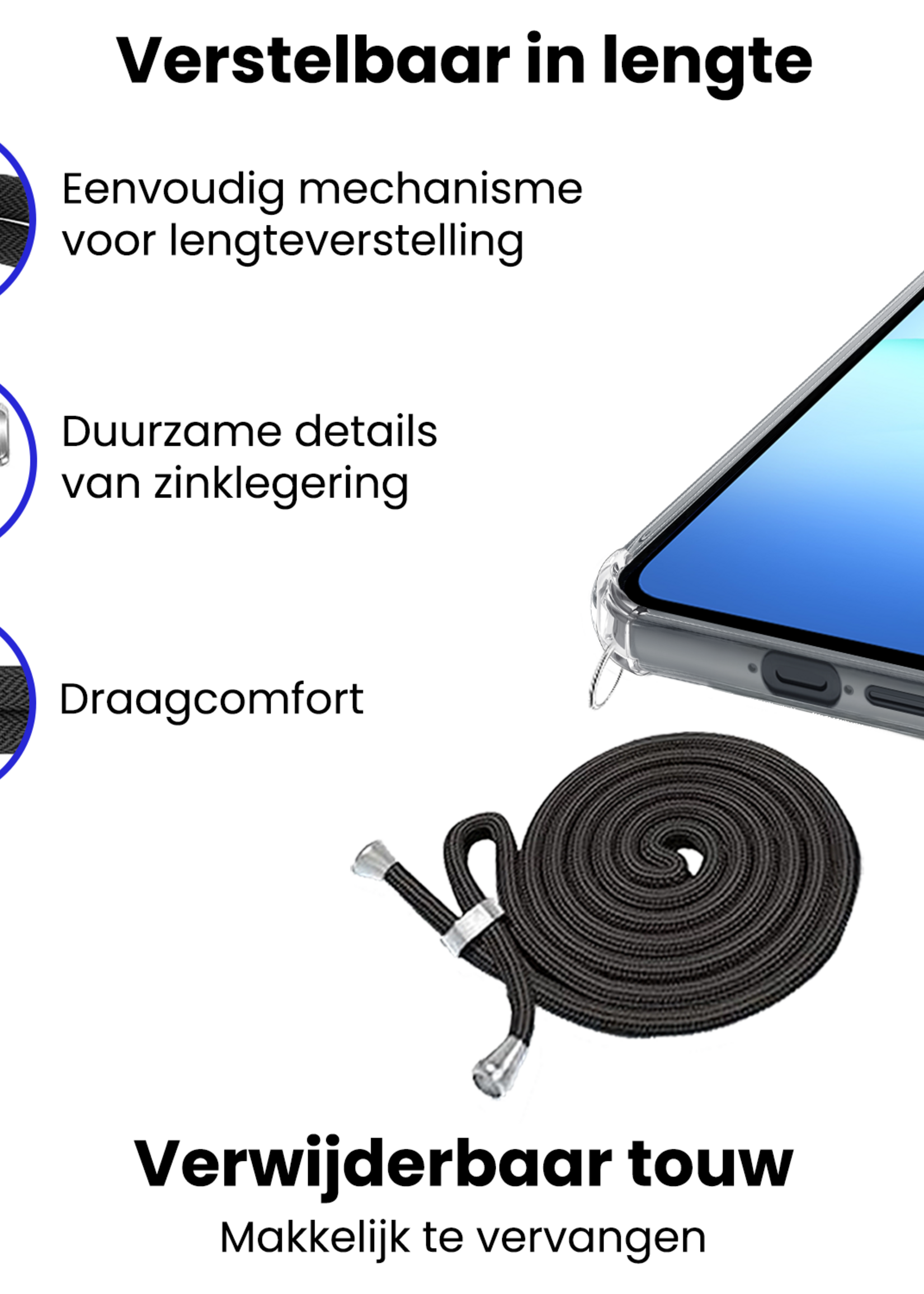 BTH BTH Samsung Galaxy A17 Hoesje Transparant Shockproof Met Zwart Koord