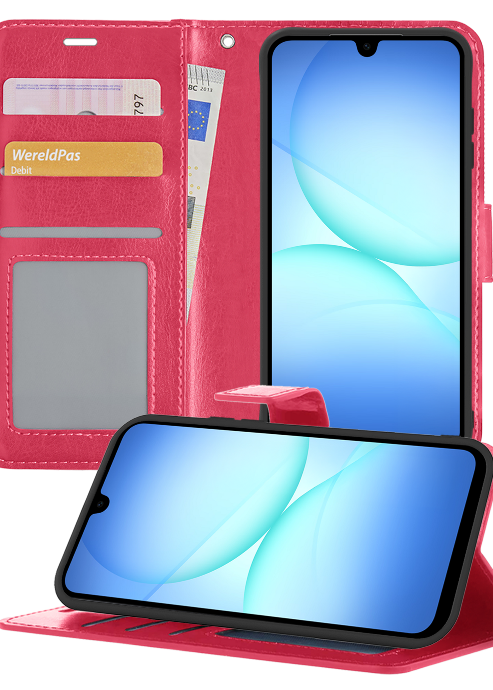 BTH BTH Samsung Galaxy A17 Hoesje Bookcase Met Screenprotector - Donkerroze
