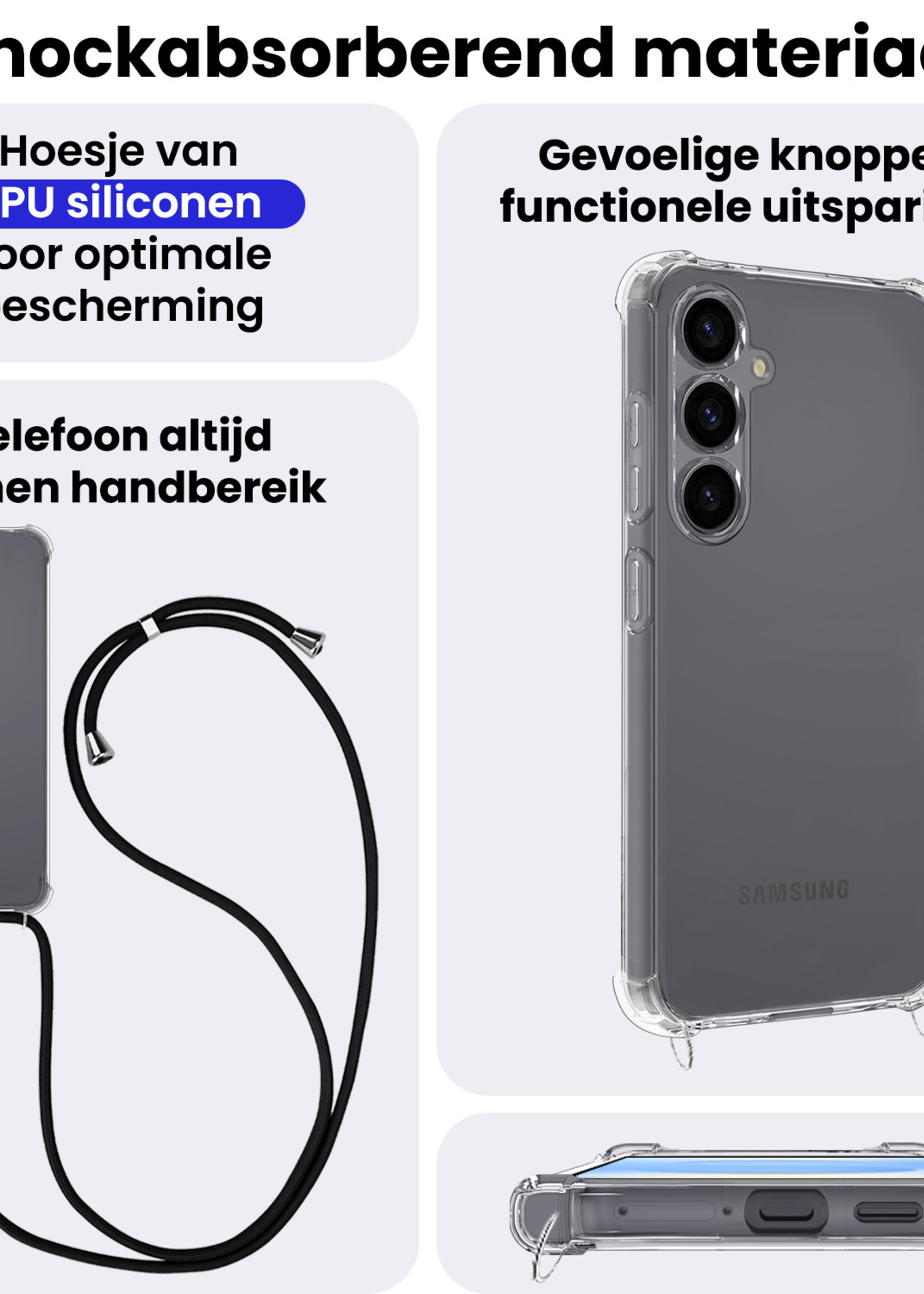 BTH BTH Samsung Galaxy S25 FE Hoesje Transparant Shockproof Met Zwart Koord