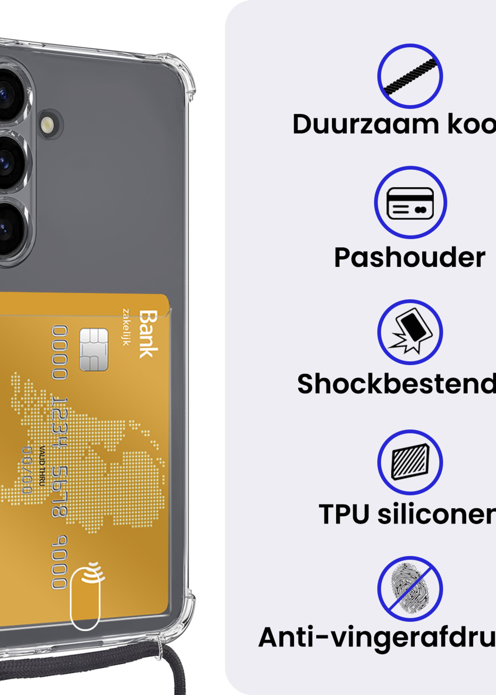 BTH BTH Samsung Galaxy S25 FE Hoesje Pashouder met Koord Met Screenprotector