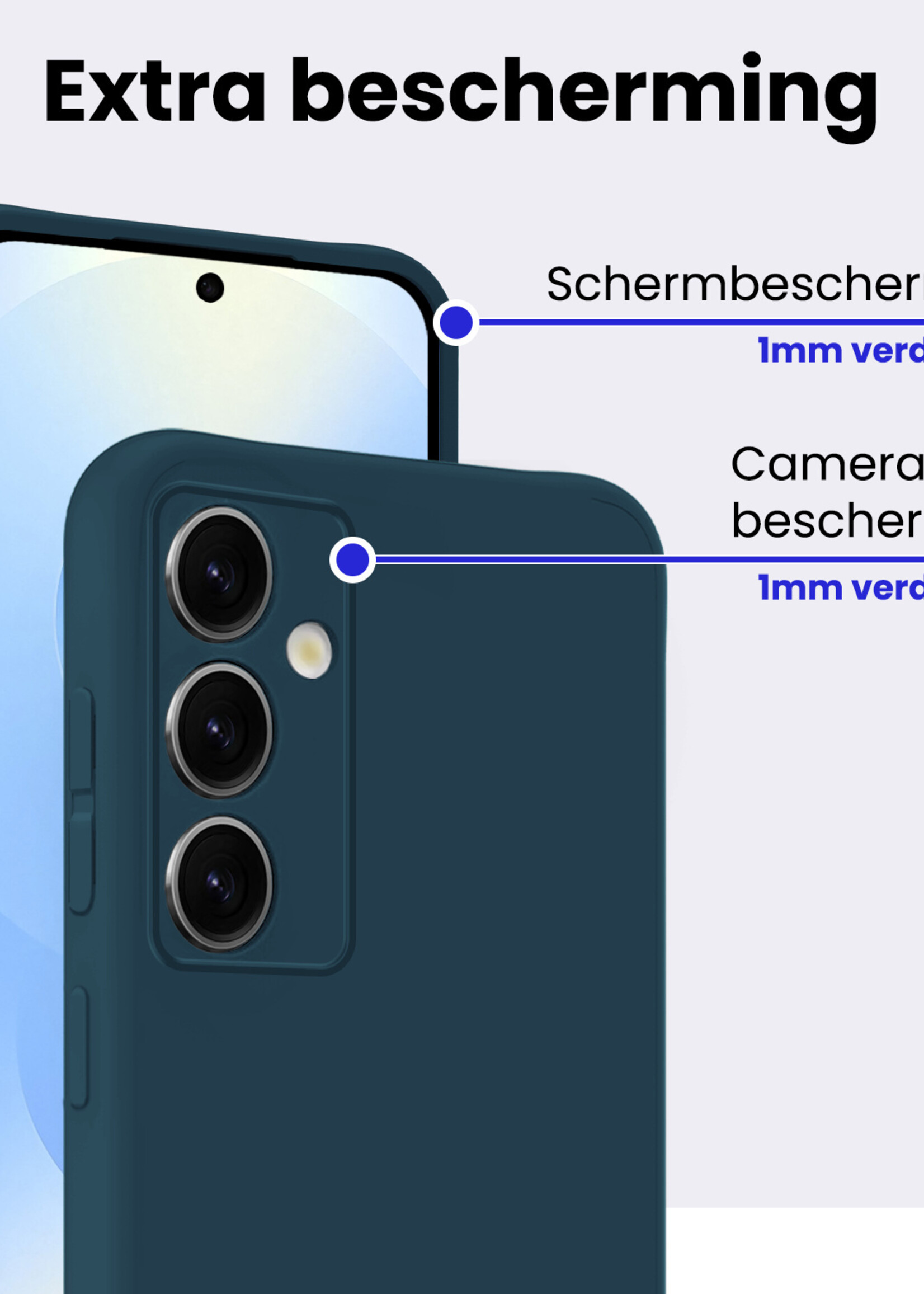 BTH BTH Samsung Galaxy S25 FE Hoesje Siliconen Met 2x Screenprotector - Donkerblauw