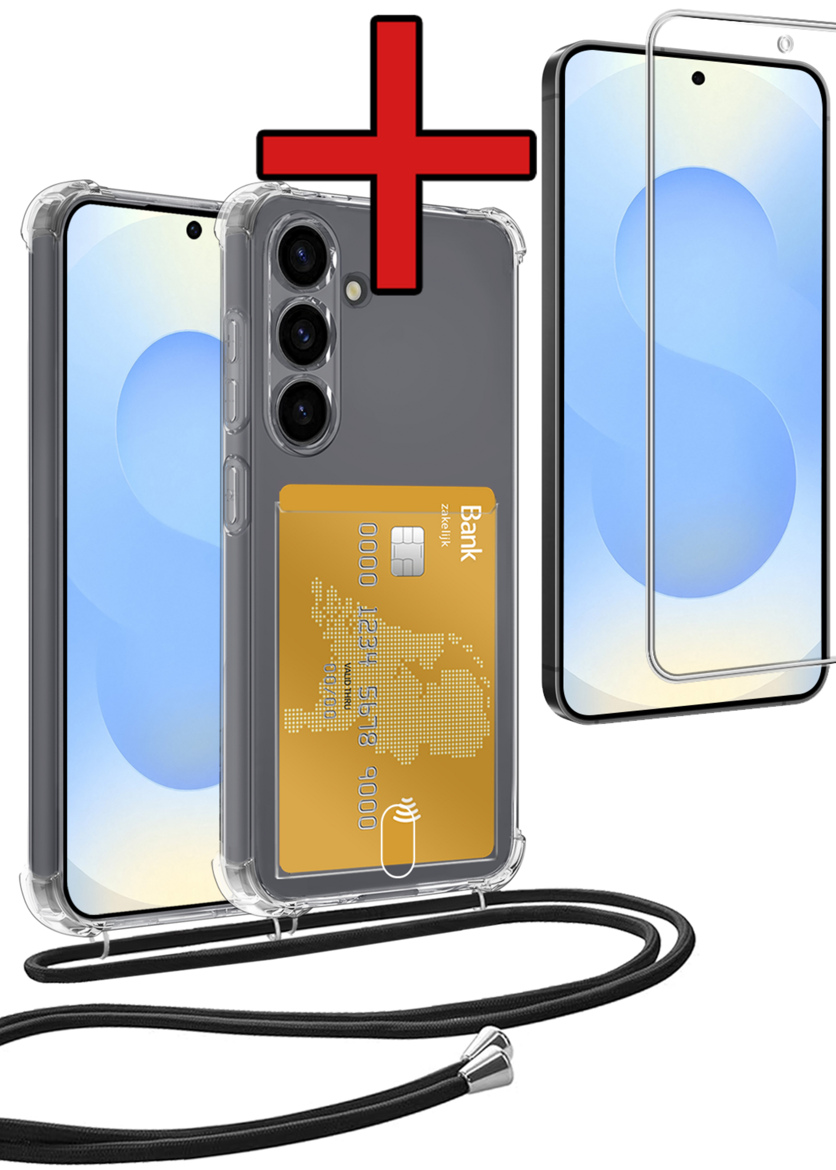 BTH BTH Samsung Galaxy S25 FE Hoesje Pashouder met Koord Met Screenprotector