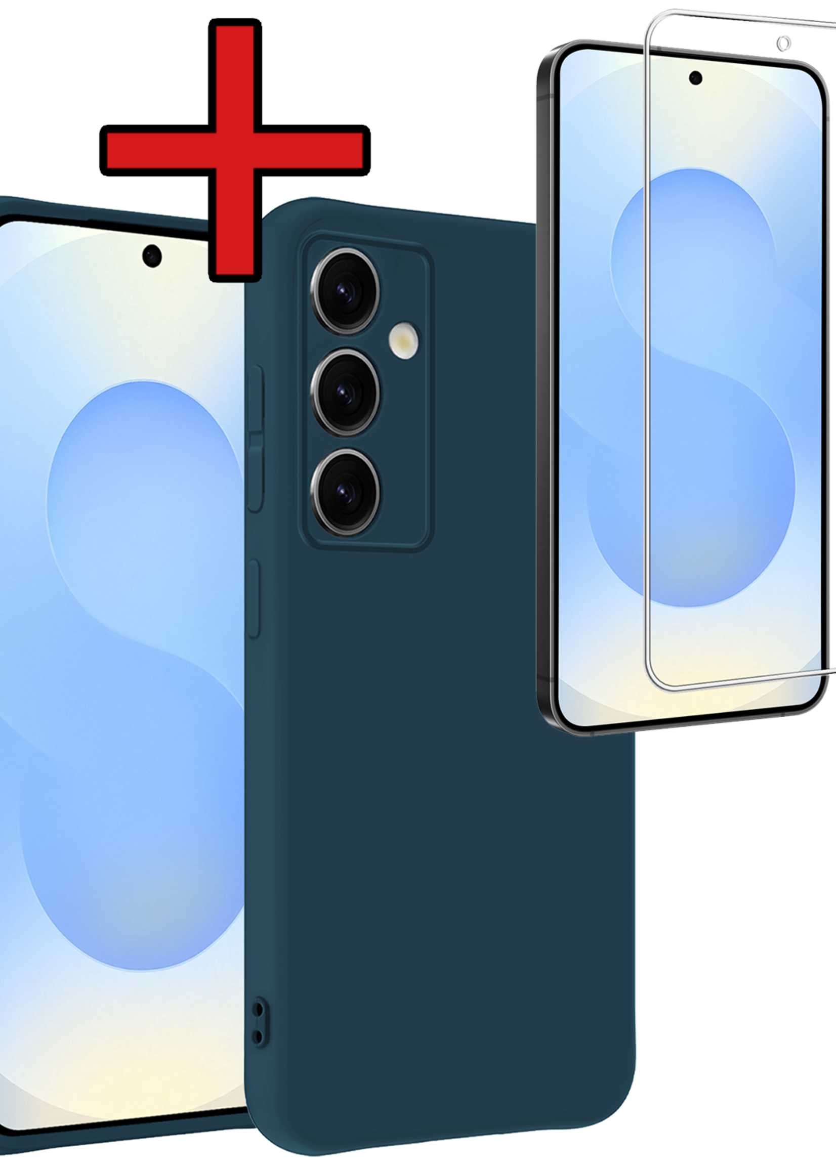 BTH BTH Samsung Galaxy S25 FE Hoesje Siliconen Met Screenprotector - Donkerblauw