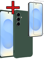 BTH BTH Samsung Galaxy S25 FE Hoesje Siliconen Met Screenprotector - Donkergroen
