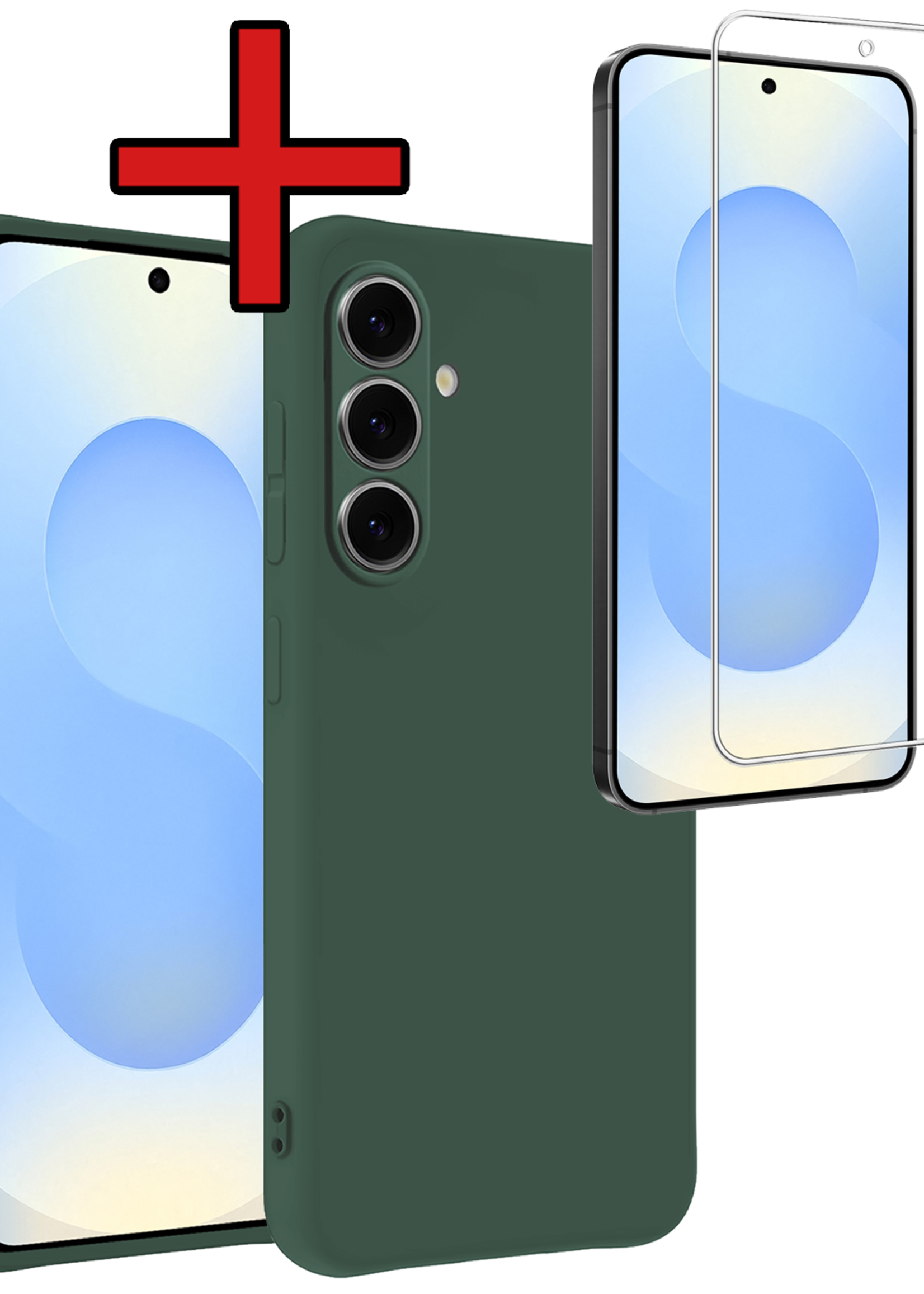 BTH BTH Samsung Galaxy S25 FE Hoesje Siliconen Met Screenprotector - Donkergroen