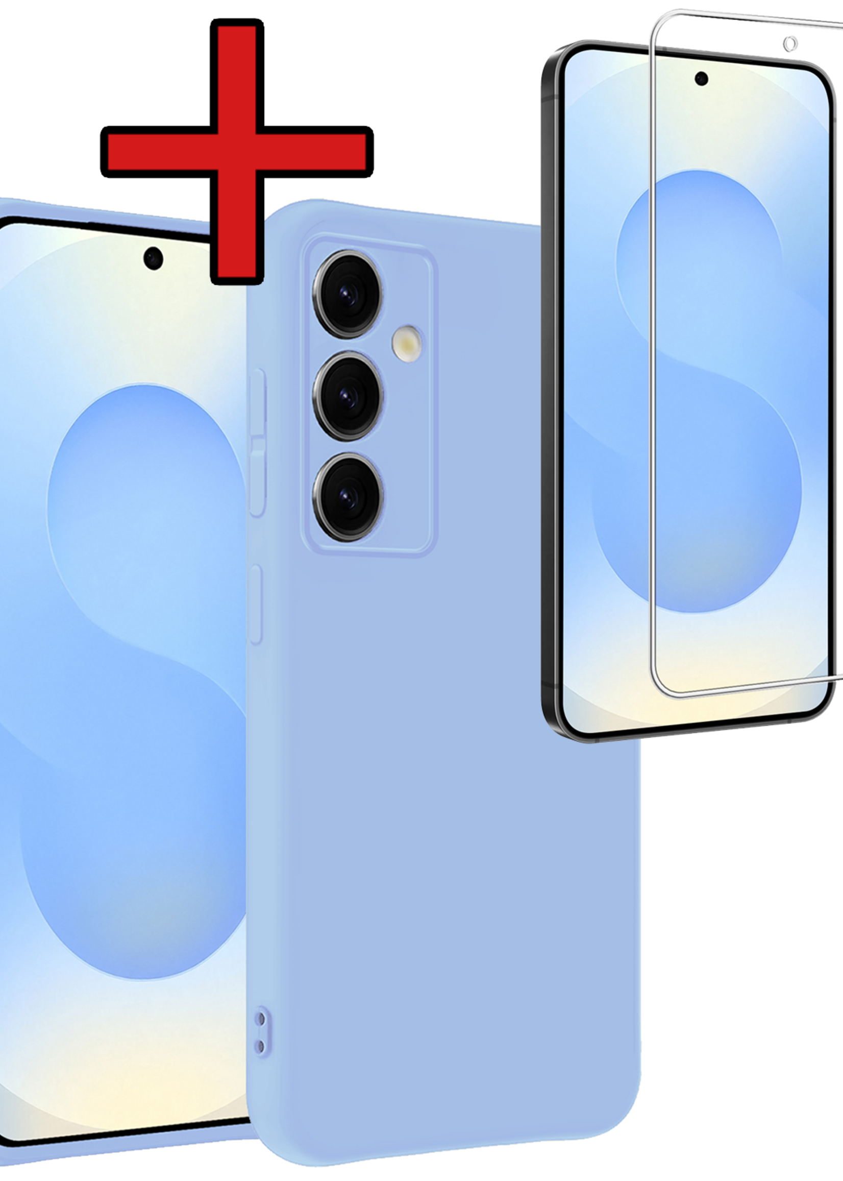 BTH BTH Samsung Galaxy S25 FE Hoesje Siliconen Met Screenprotector - Lichtblauw