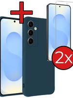 BTH BTH Samsung Galaxy S25 FE Hoesje Siliconen Met 2x Screenprotector - Donkerblauw