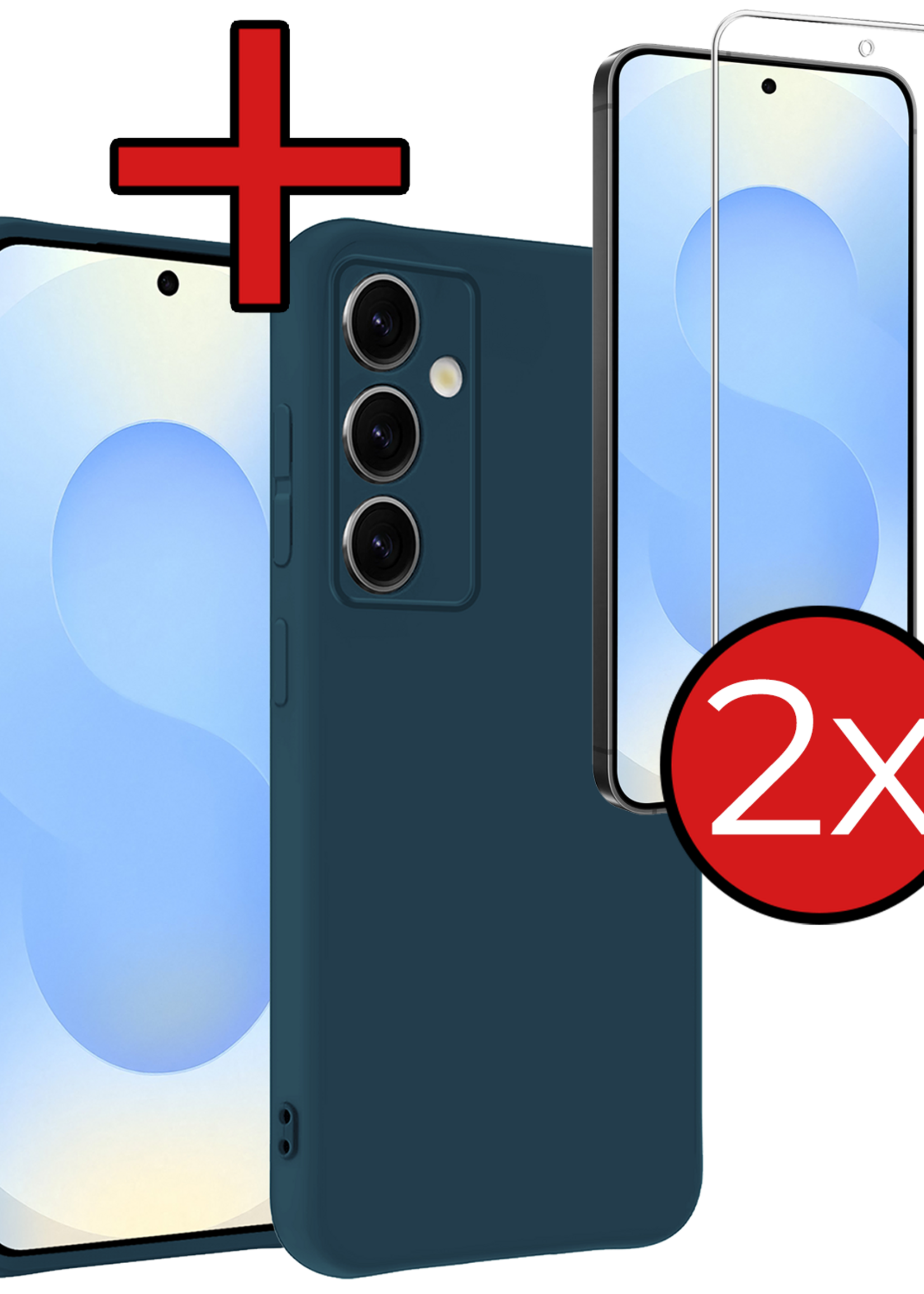 BTH BTH Samsung Galaxy S25 FE Hoesje Siliconen Met 2x Screenprotector - Donkerblauw