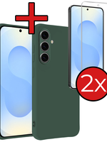 BTH BTH Samsung Galaxy S25 FE Hoesje Siliconen Met 2x Screenprotector - Donkergroen