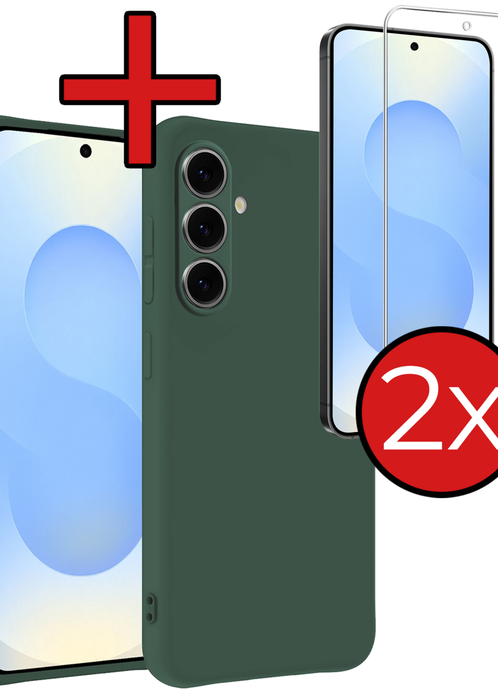 BTH BTH Samsung Galaxy S25 FE Hoesje Siliconen Met 2x Screenprotector - Donkergroen