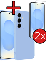 BTH BTH Samsung Galaxy S25 FE Hoesje Siliconen Met 2x Screenprotector - Lichtblauw
