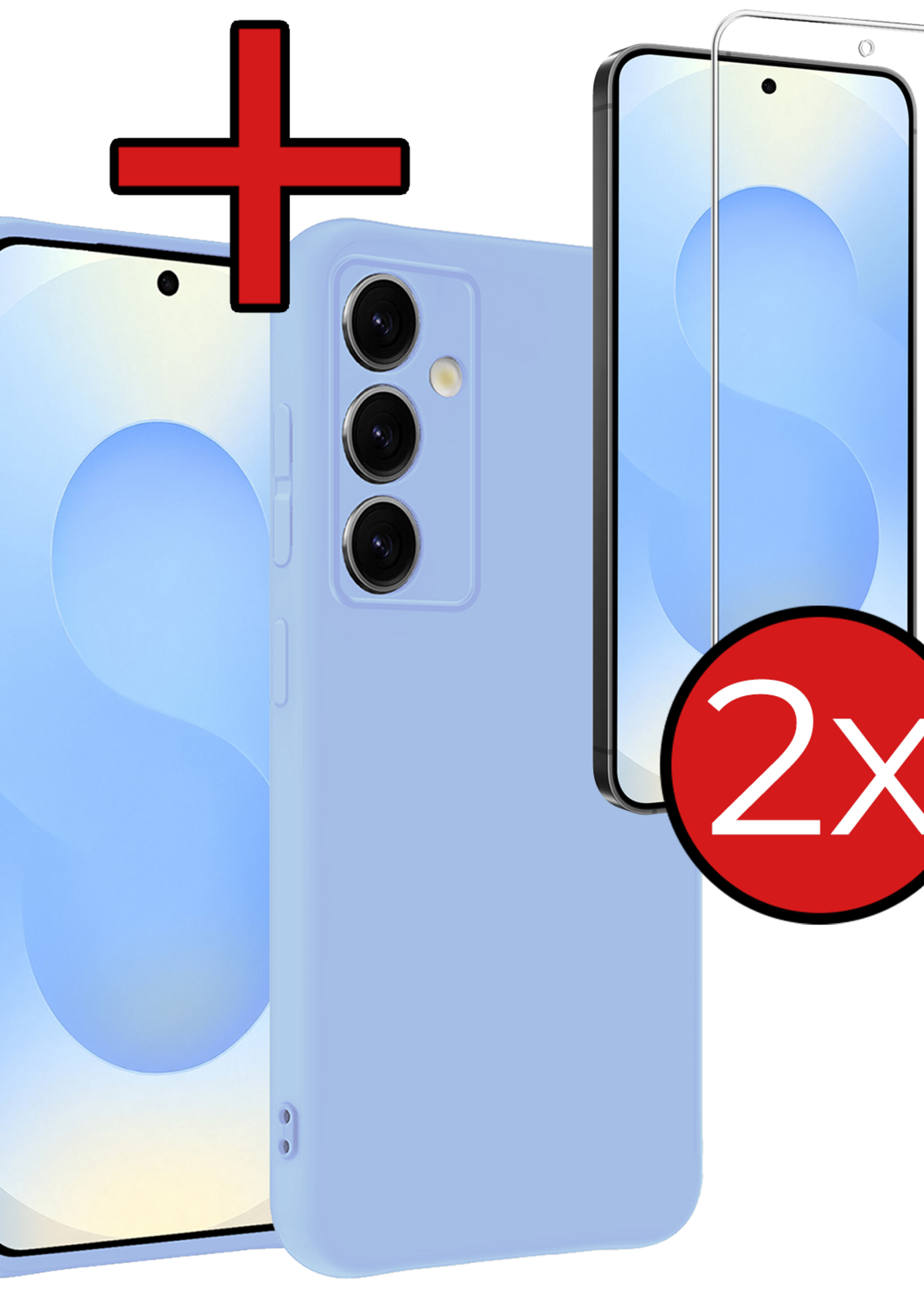 BTH BTH Samsung Galaxy S25 FE Hoesje Siliconen Met 2x Screenprotector - Lichtblauw