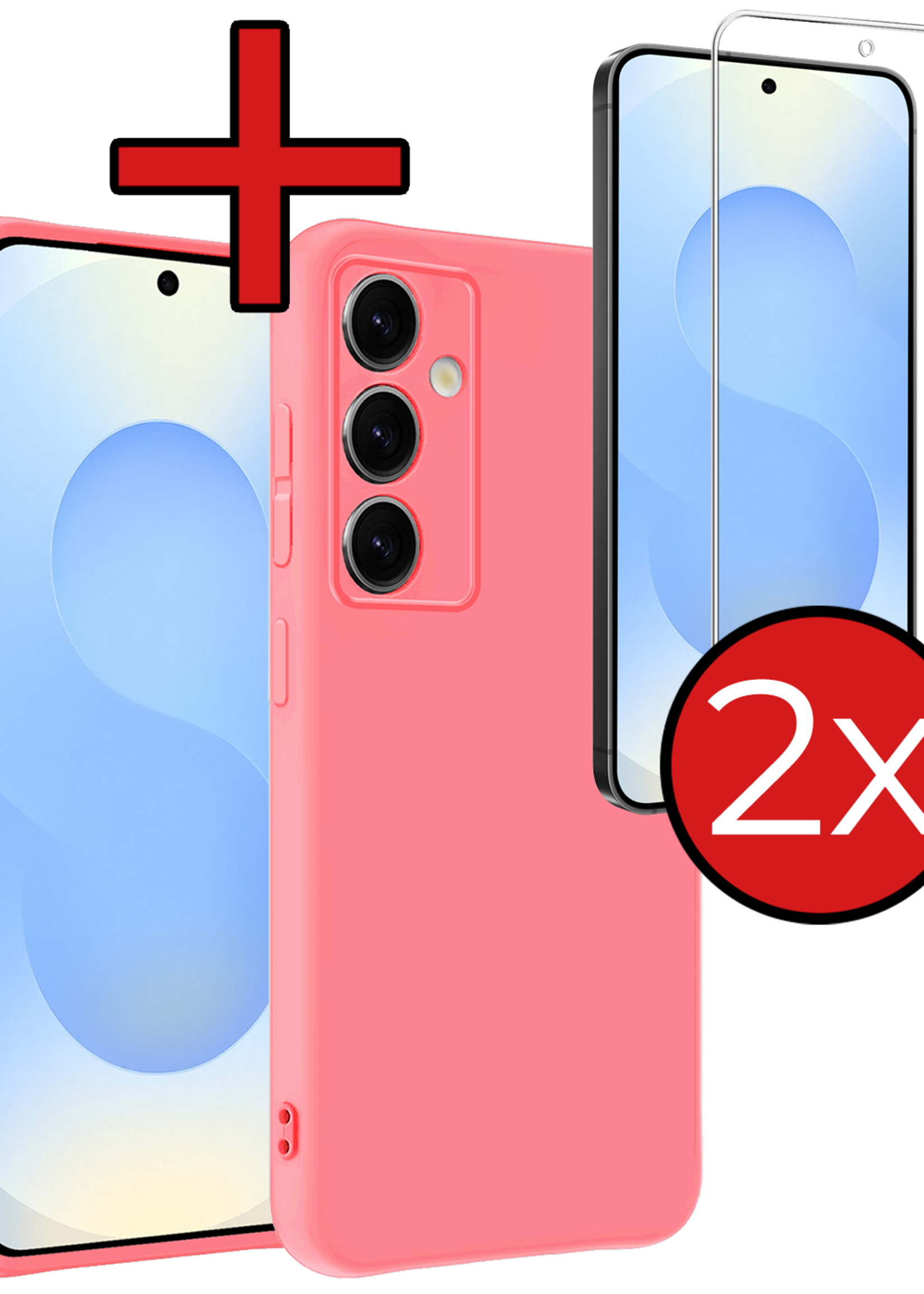 BTH BTH Samsung Galaxy S25 FE Hoesje Siliconen Met 2x Screenprotector - Lichtroze