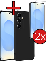 BTH BTH Samsung Galaxy S25 FE Hoesje Siliconen Met 2x Screenprotector - Zwart