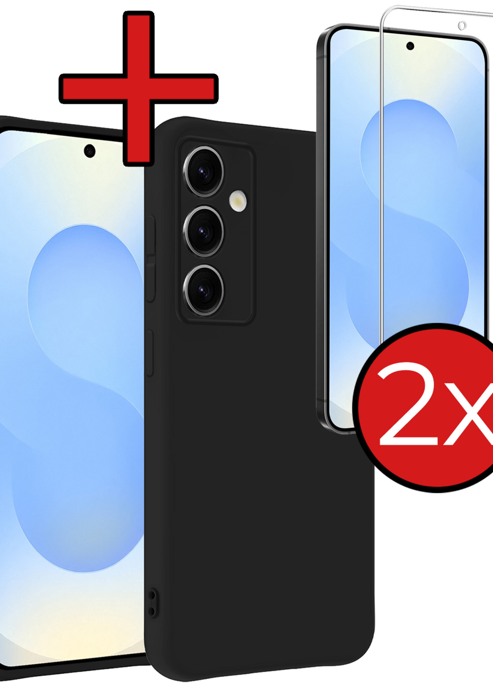 BTH BTH Samsung Galaxy S25 FE Hoesje Siliconen Met 2x Screenprotector - Zwart