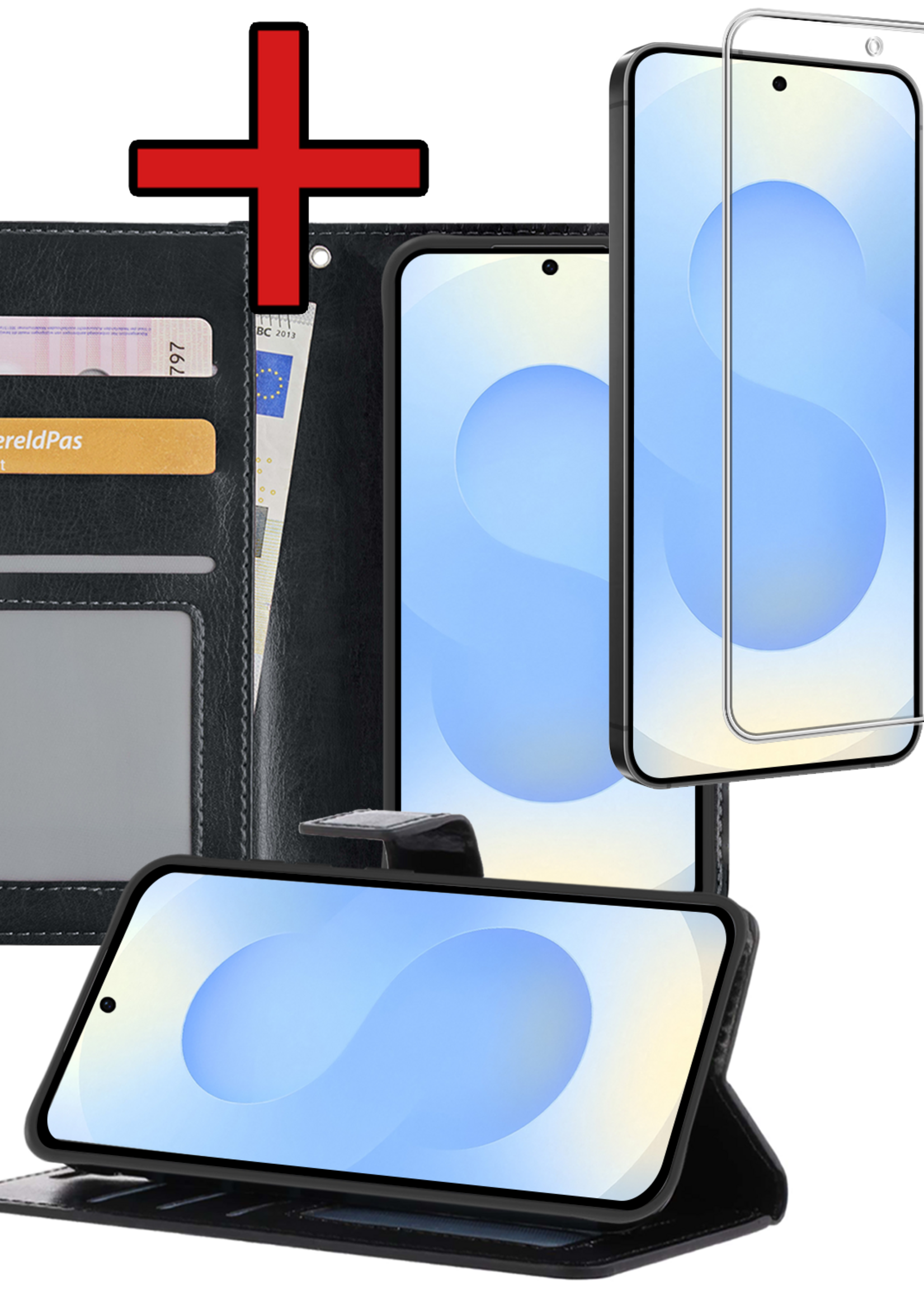 BTH BTH Samsung Galaxy S25 FE Hoesje Bookcase Met Screenprotector - Zwart