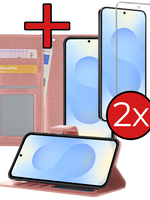 BTH BTH Samsung Galaxy S25 FE Hoesje Bookcase Met 2x Screenprotector - Rose Goud
