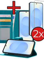BTH BTH Samsung Galaxy S25 FE Hoesje Bookcase Met 2x Screenprotector - Turquoise