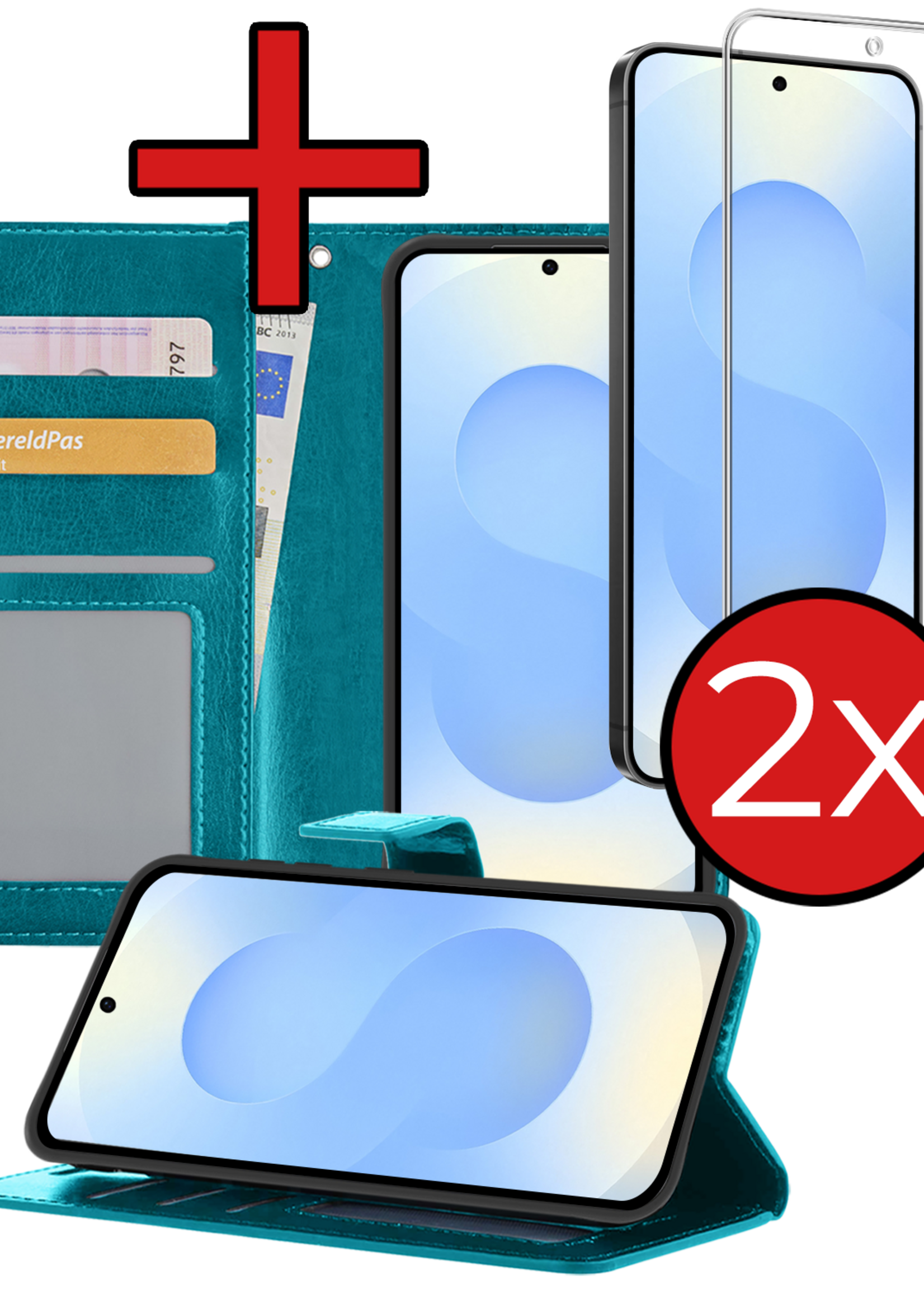 BTH BTH Samsung Galaxy S25 FE Hoesje Bookcase Met 2x Screenprotector - Turquoise