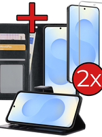 BTH BTH Samsung Galaxy S25 FE Hoesje Bookcase Met 2x Screenprotector - Zwart