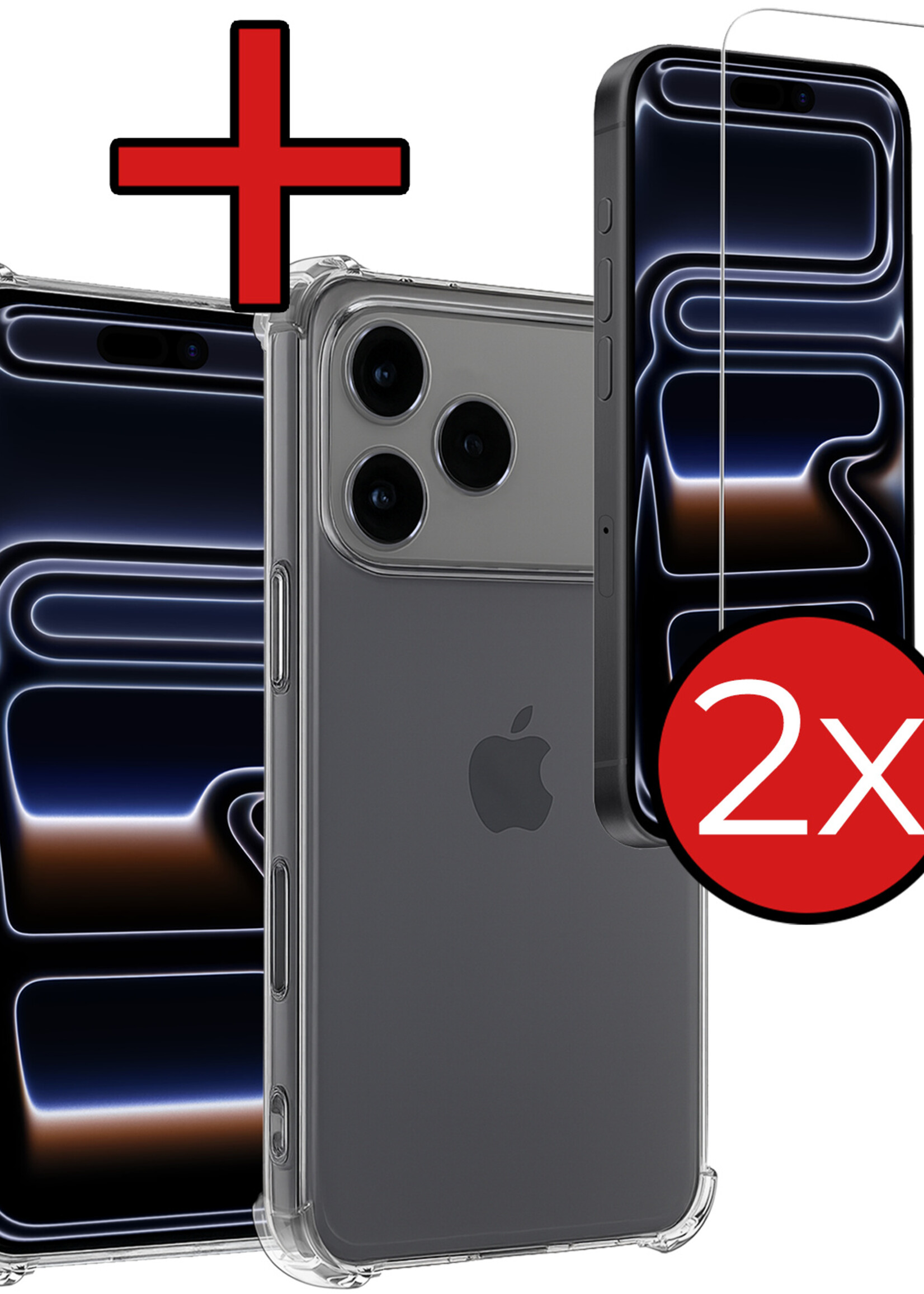 BTH BTH iPhone 17 Pro Hoesje Shockproof Met 2x Screenprotector Met Dichte Notch