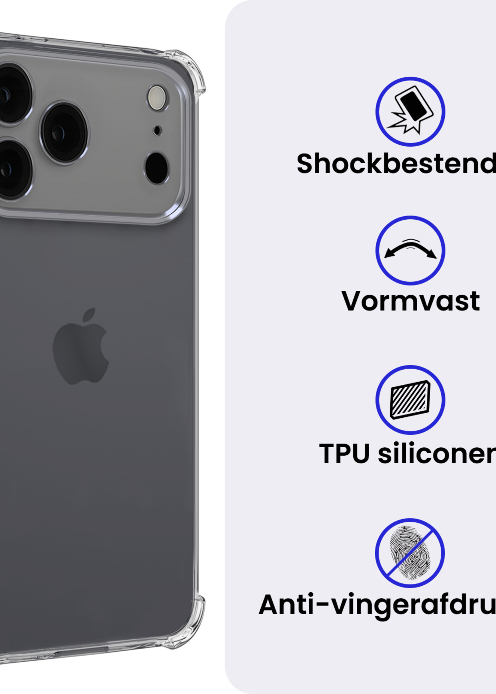 BTH BTH iPhone 17 Pro Hoesje Shockproof Met 2x Screenprotector Met Dichte Notch