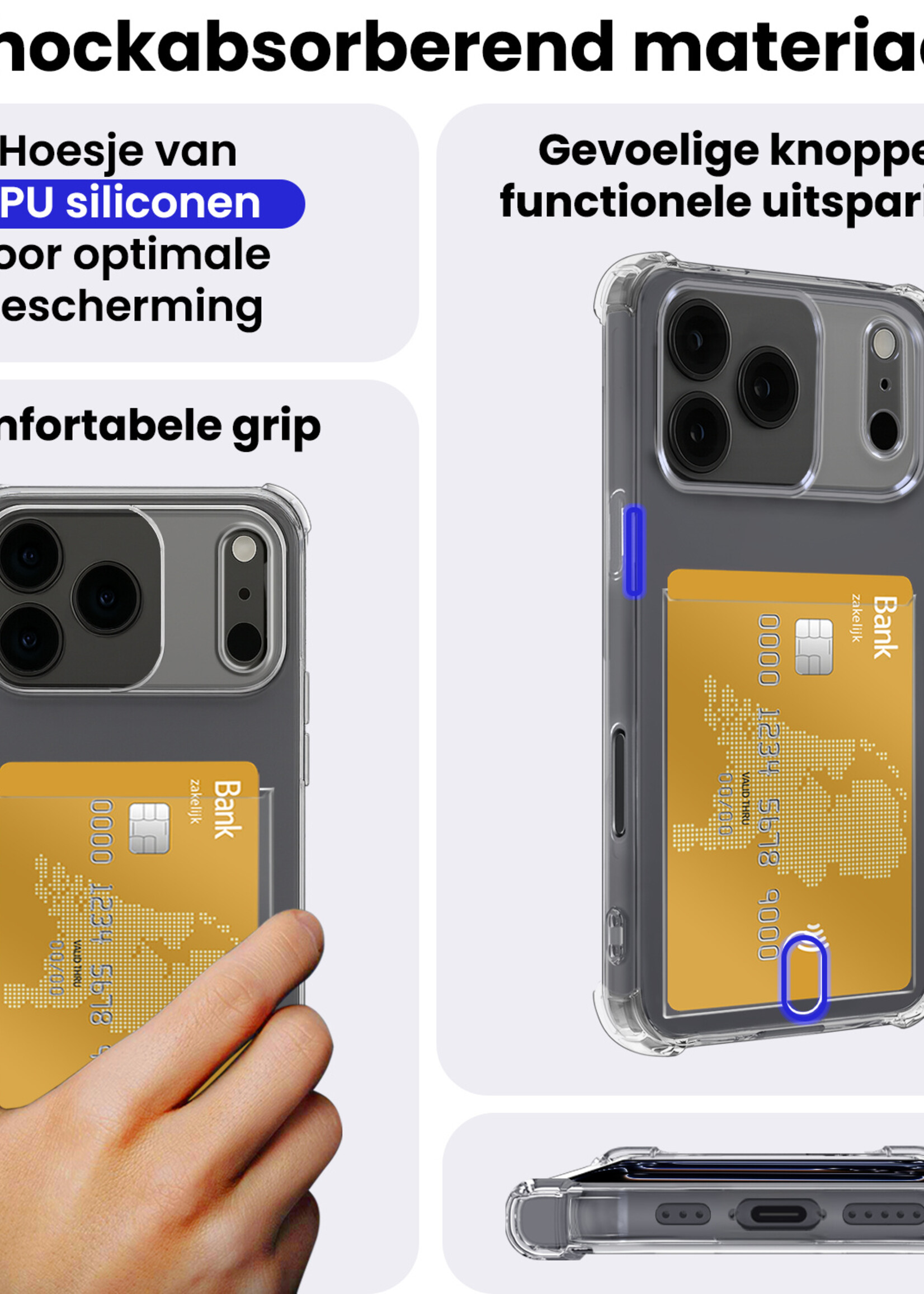 BTH BTH iPhone 17 Pro Hoesje Pashouder Met 2x Screenprotector
