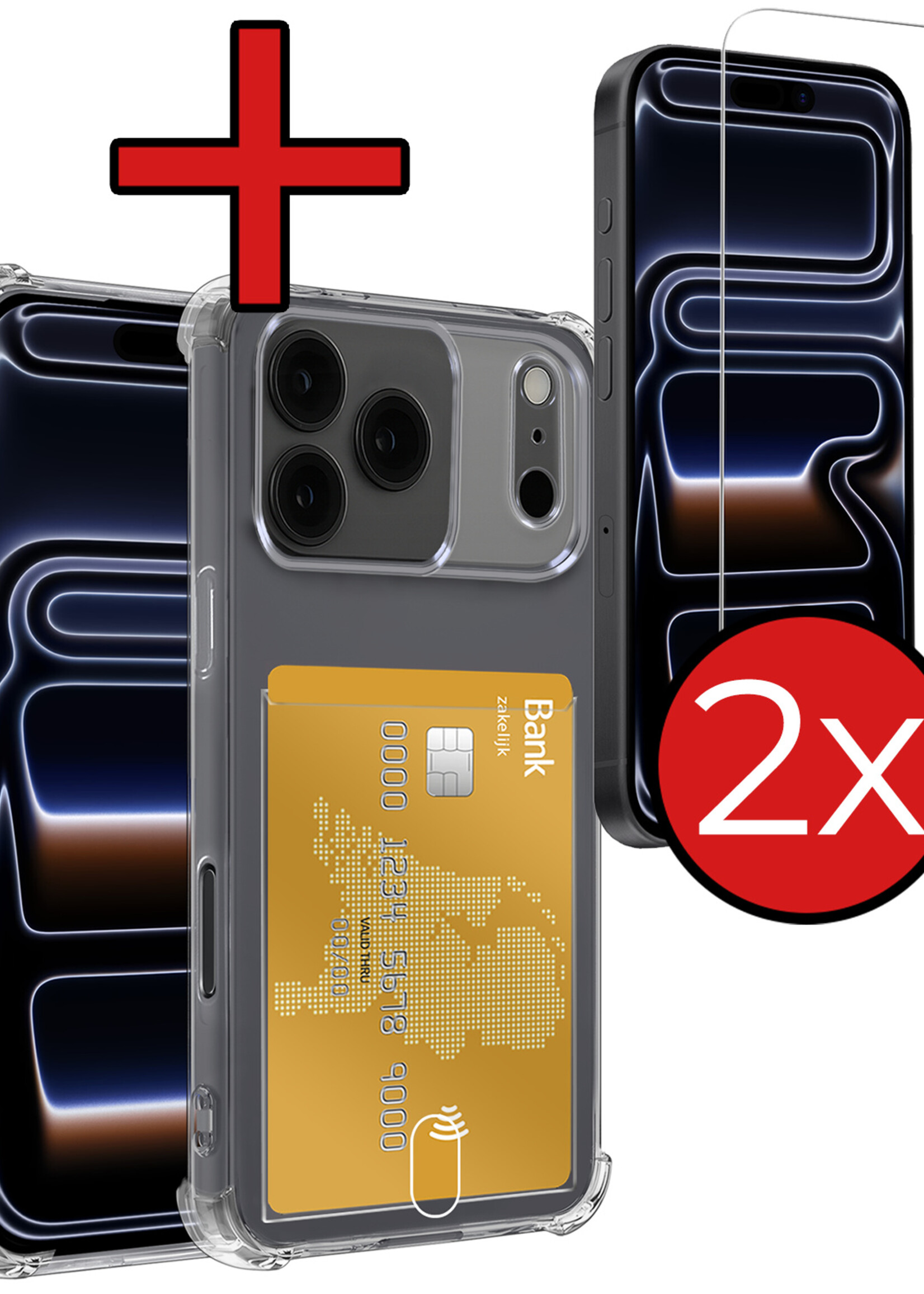 BTH BTH iPhone 17 Pro Max Hoesje Pashouder Met 2x Screenprotector