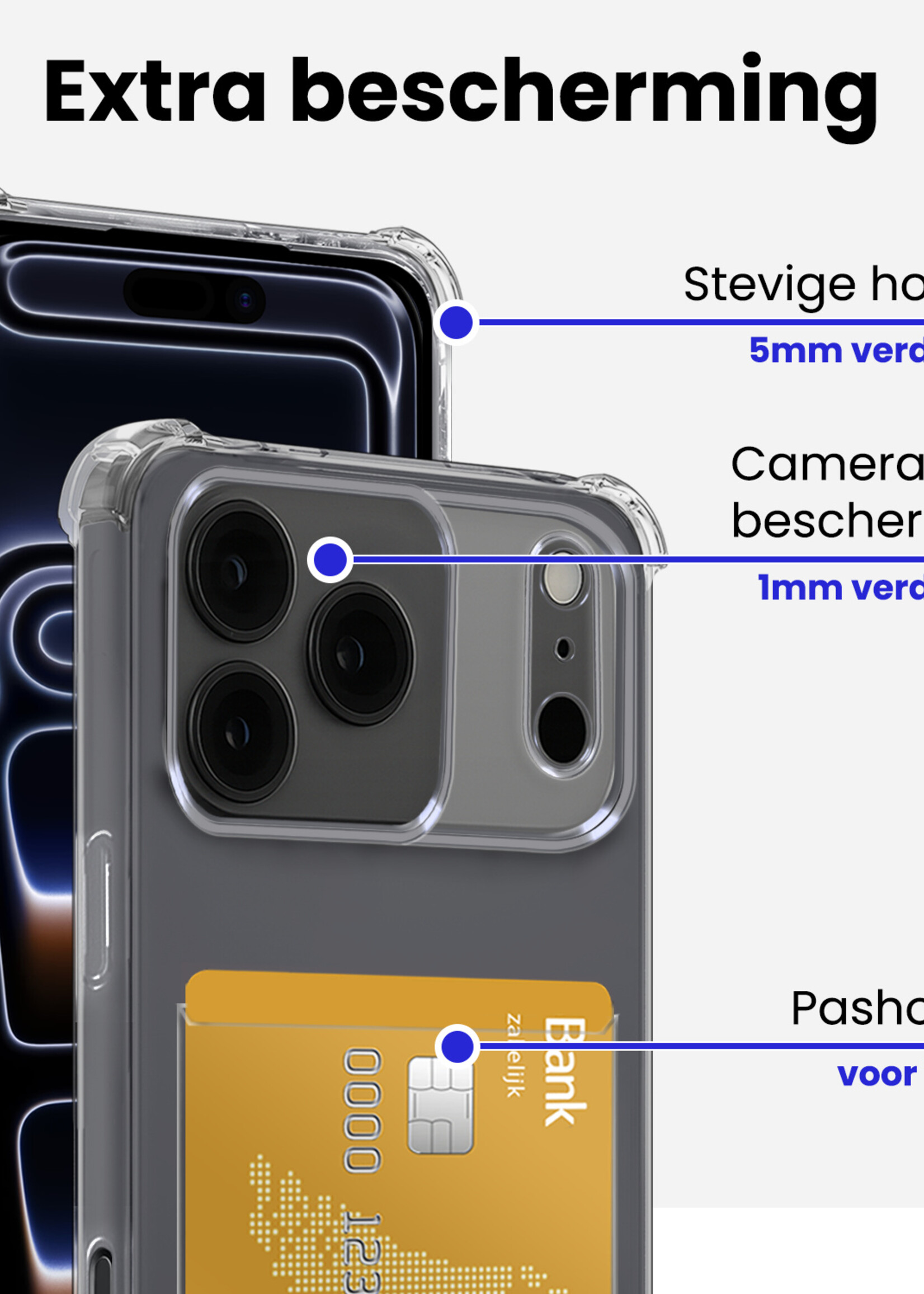 BTH BTH iPhone 17 Pro Max Hoesje Pashouder Met 2x Screenprotector