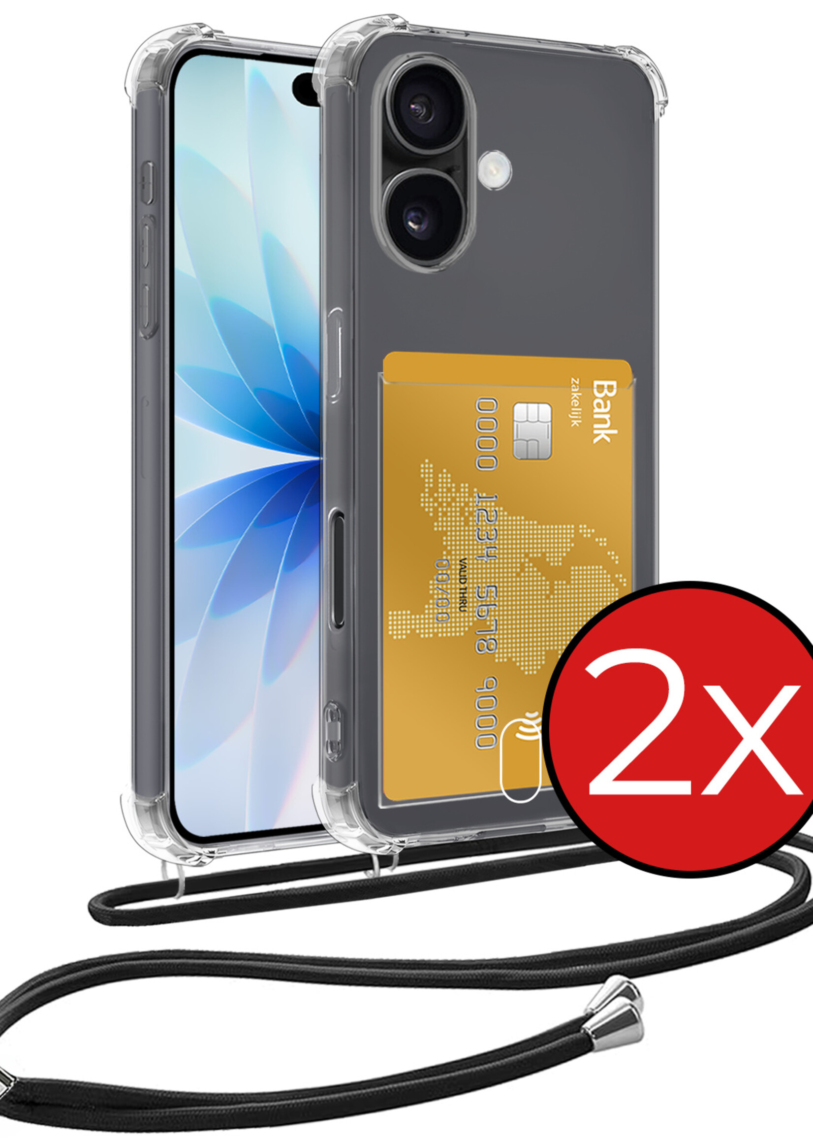 BTH BTH iPhone 17 Hoesje Pashouder met Koord - 2 PACK