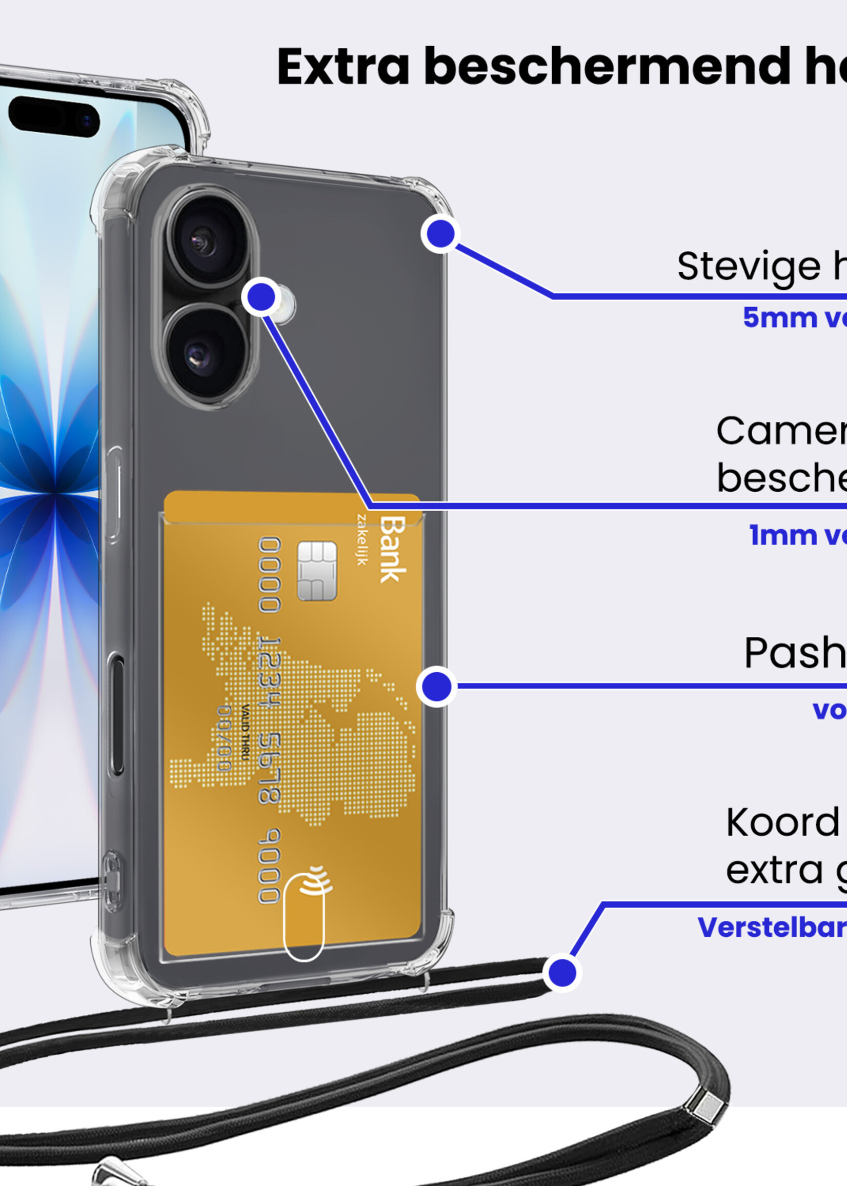 BTH BTH iPhone 17 Hoesje Pashouder met Koord - 2 PACK